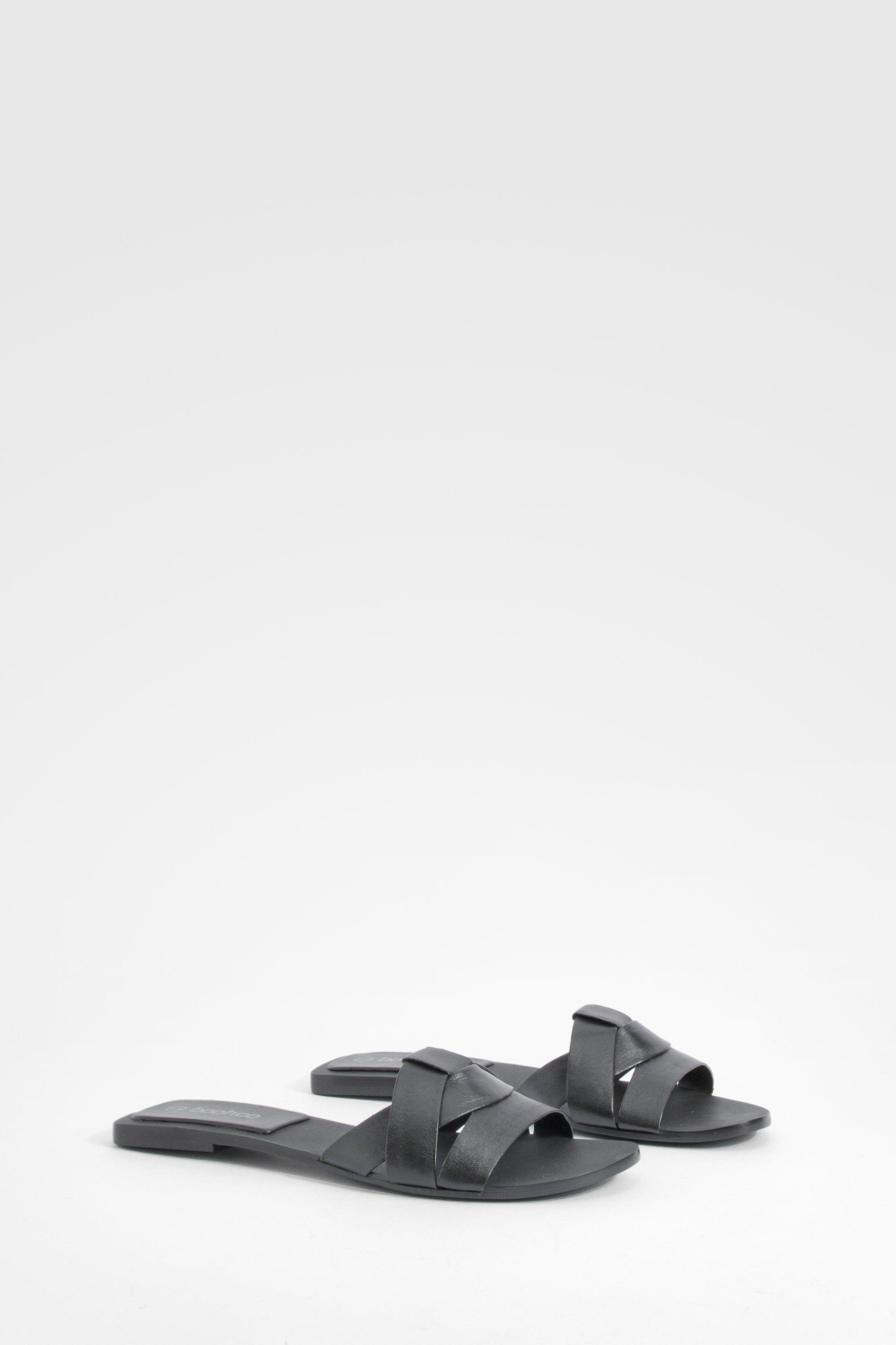 Image of Woven Leather Mule Sandals, Nero