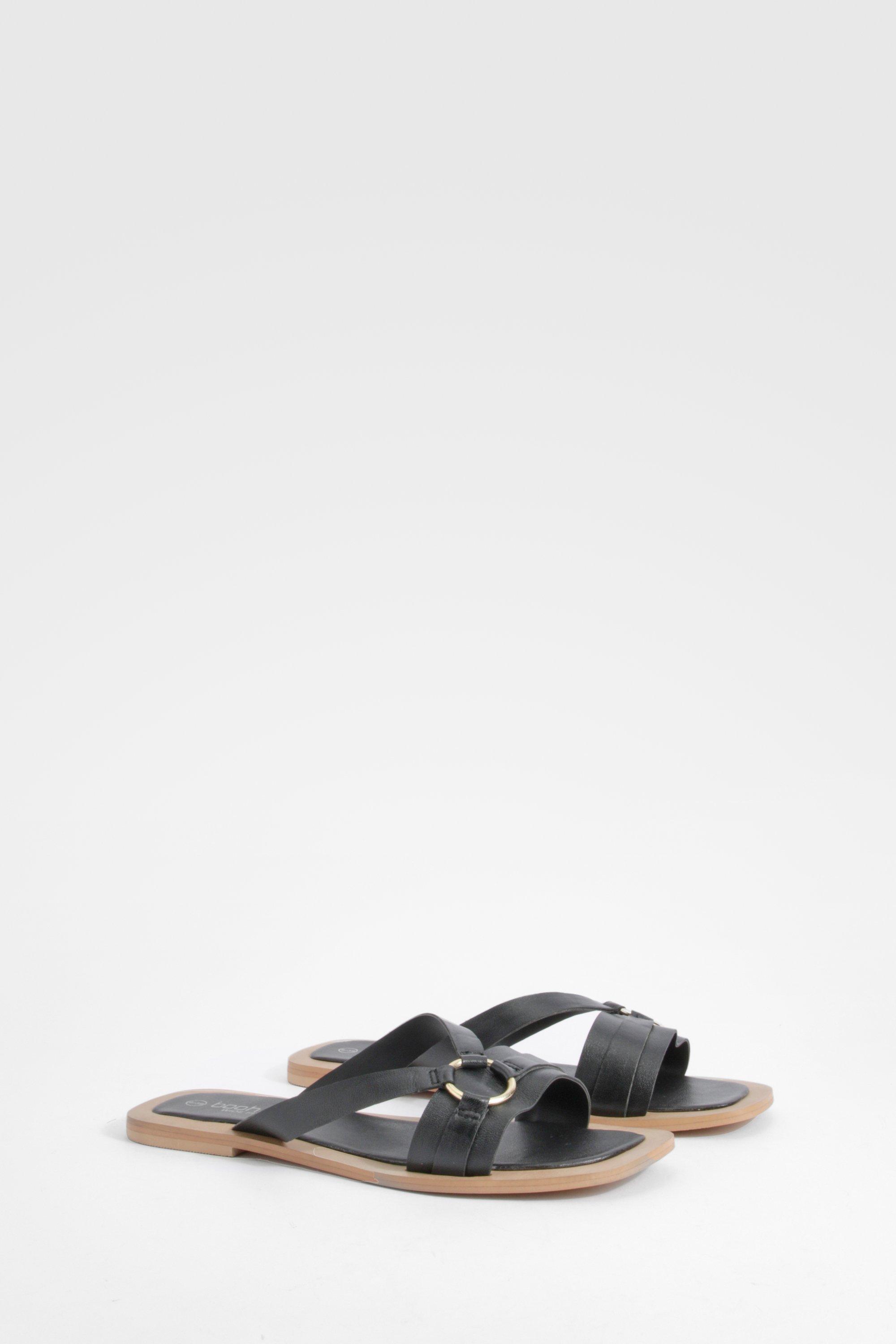 Image of Wide Fit Leather Ring Mules, Nero