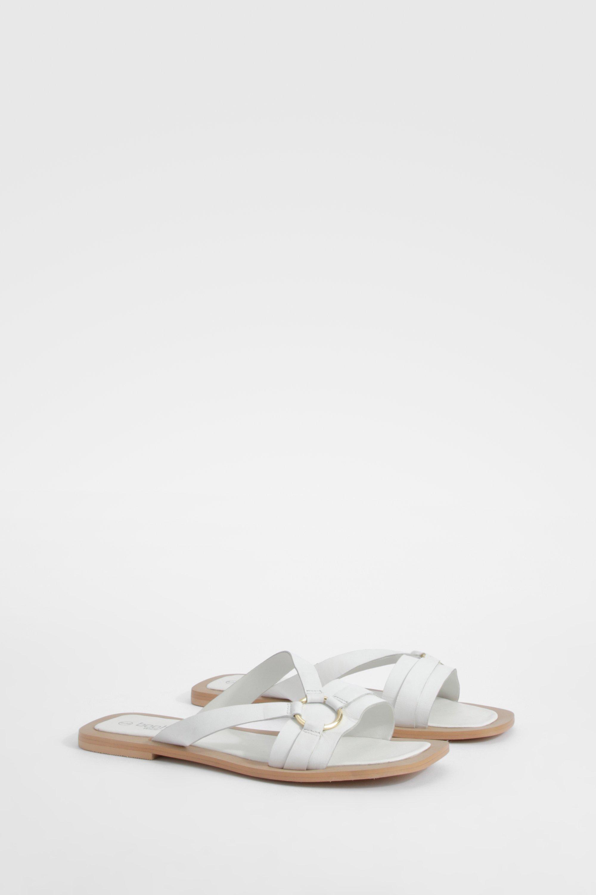 Image of Wide Fit Leather Ring Mules, Bianco