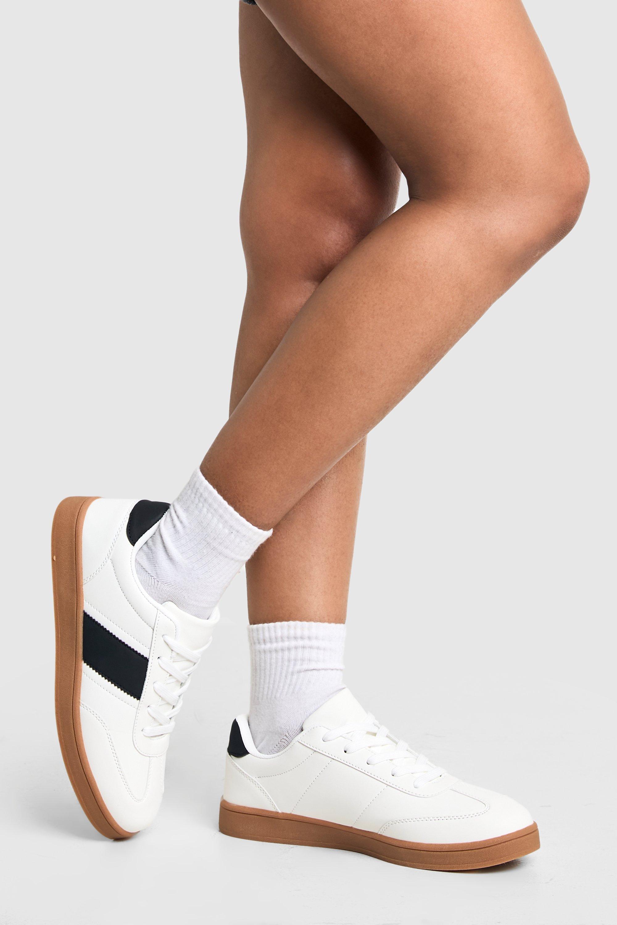 Womens Gum Sole Stripe Trainers - White - 4, White