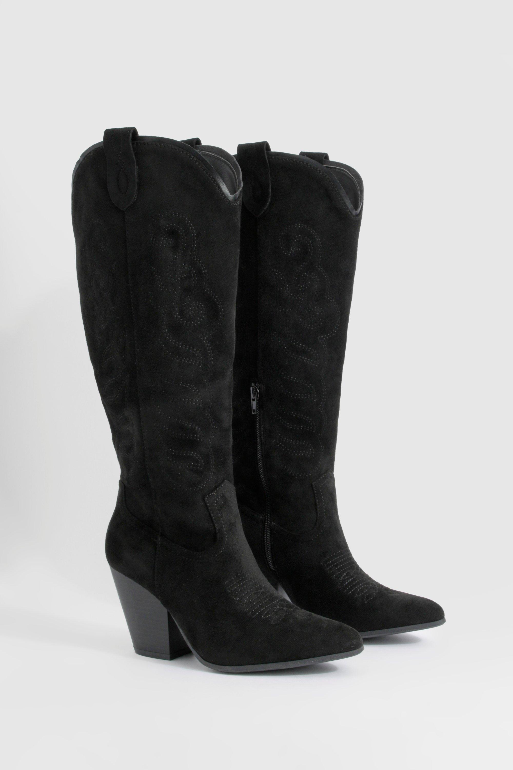 Image of Embroidered Knee High Western Cowboy Boots, Nero
