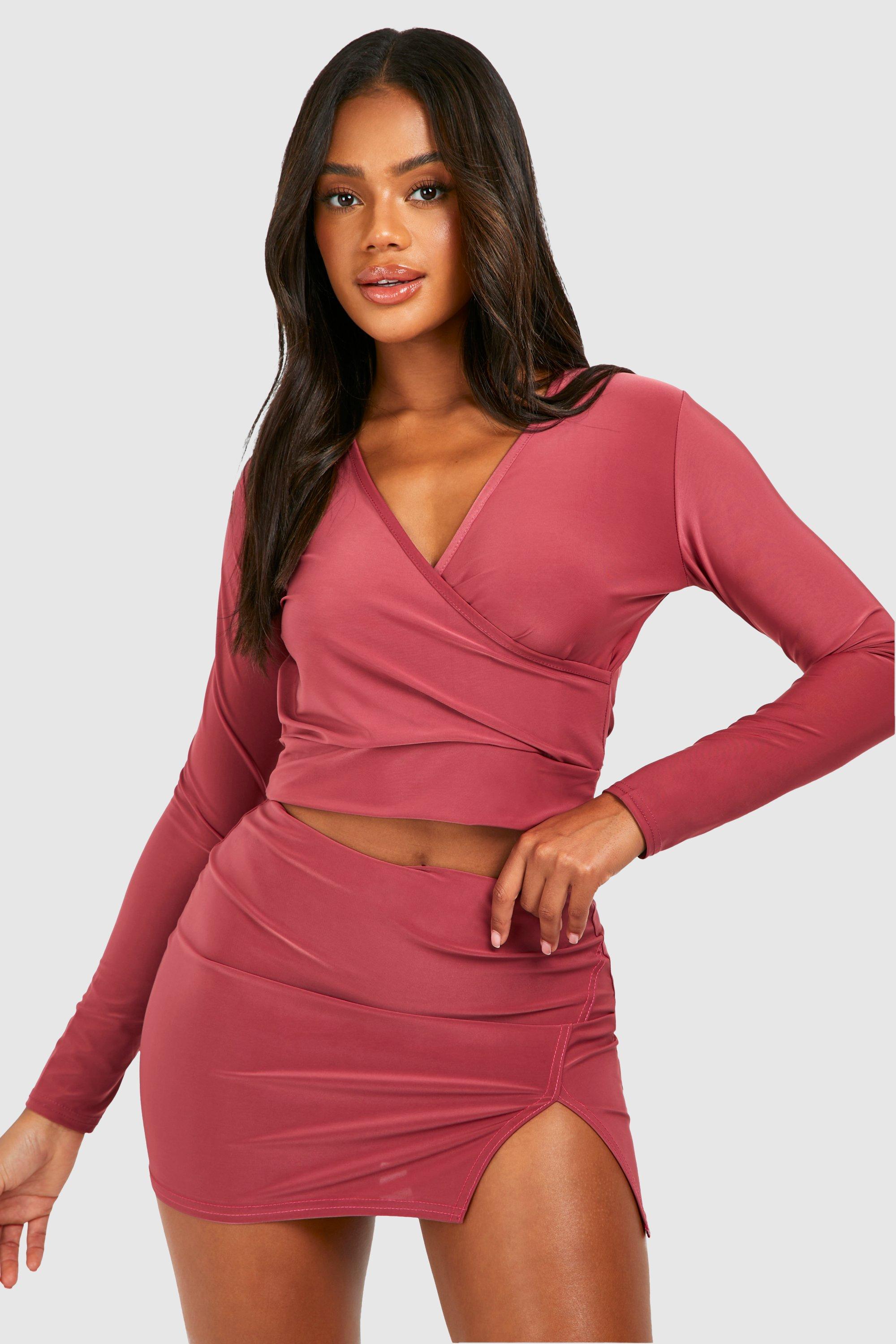 Boohoo Strak Mini Rokje Met Zijsplit, Mauve