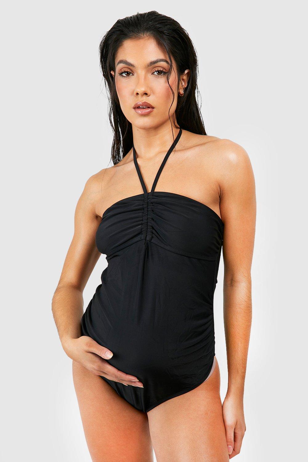 Womens Maternity Ruched Bandeau Tie Swimsuit - Black - 8, Black