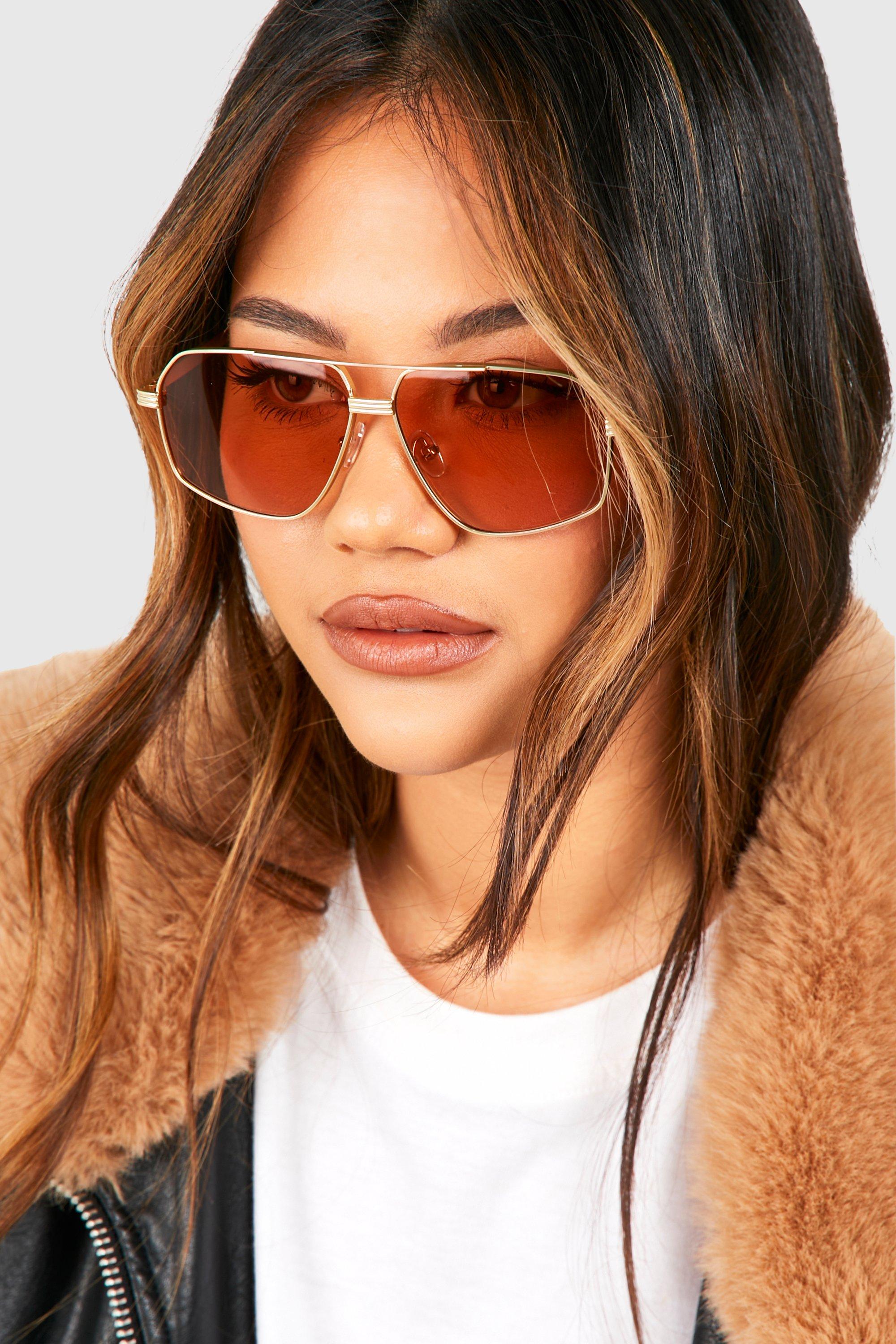 Womens Square Aviator Sunglasses - Brown - One Size, Brown