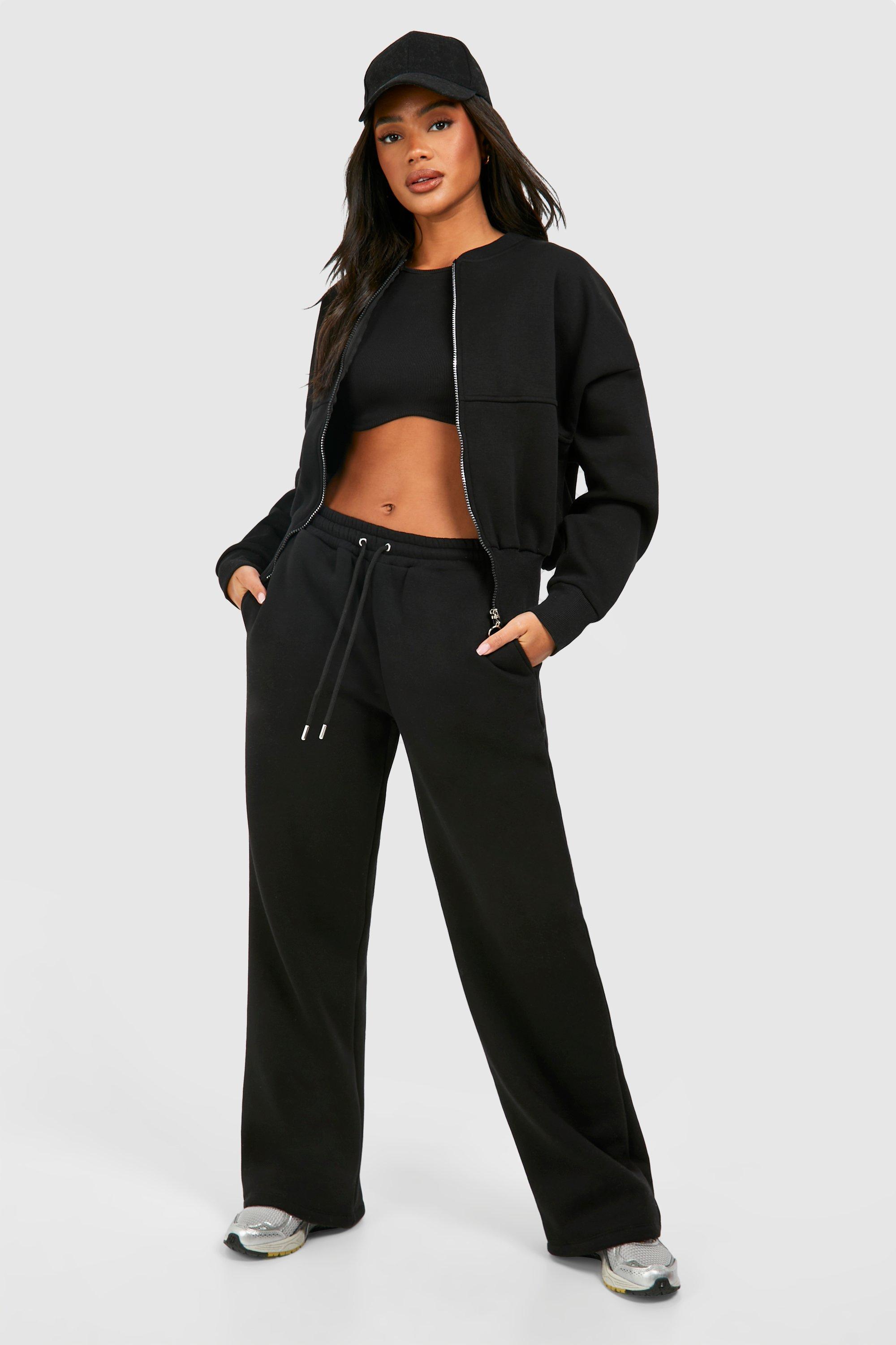 Womens Zip Through Bomber Straight Leg Tracksuit - Black - Xl, Black