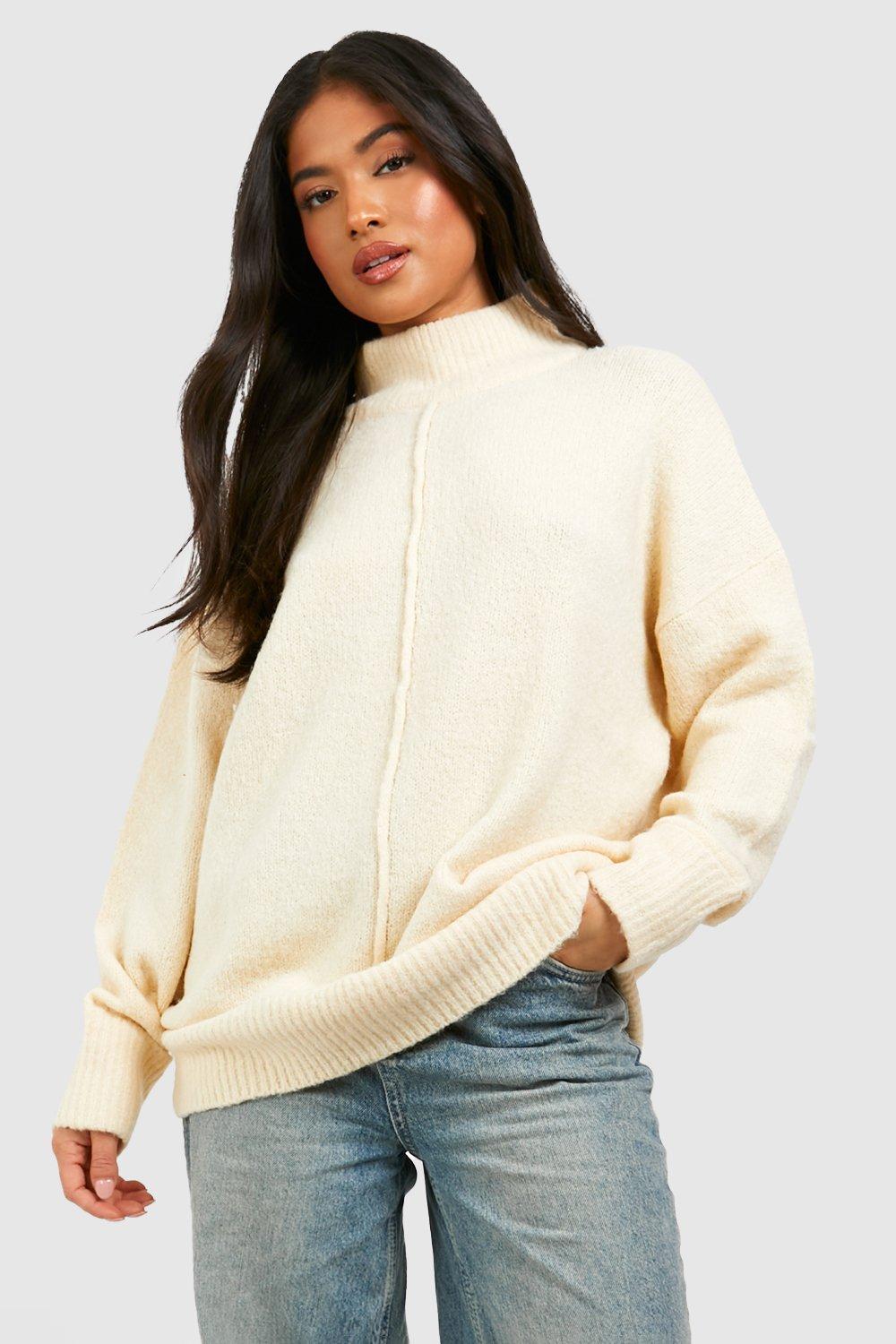 Womens Petite Seam Detail Roll Neck Jumper - White - Xl, White