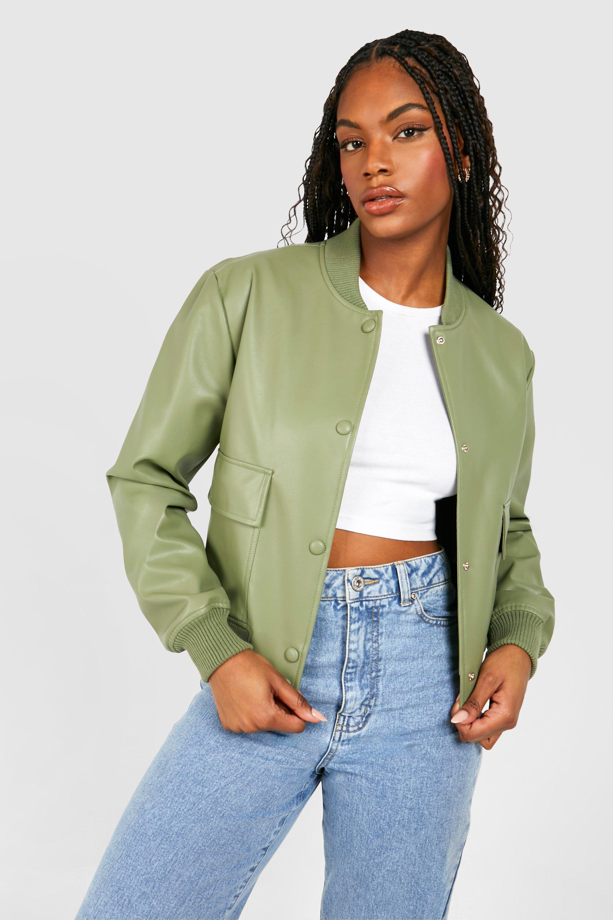 Womens Tall Pu Pocket Bomber - Green - 16, Green