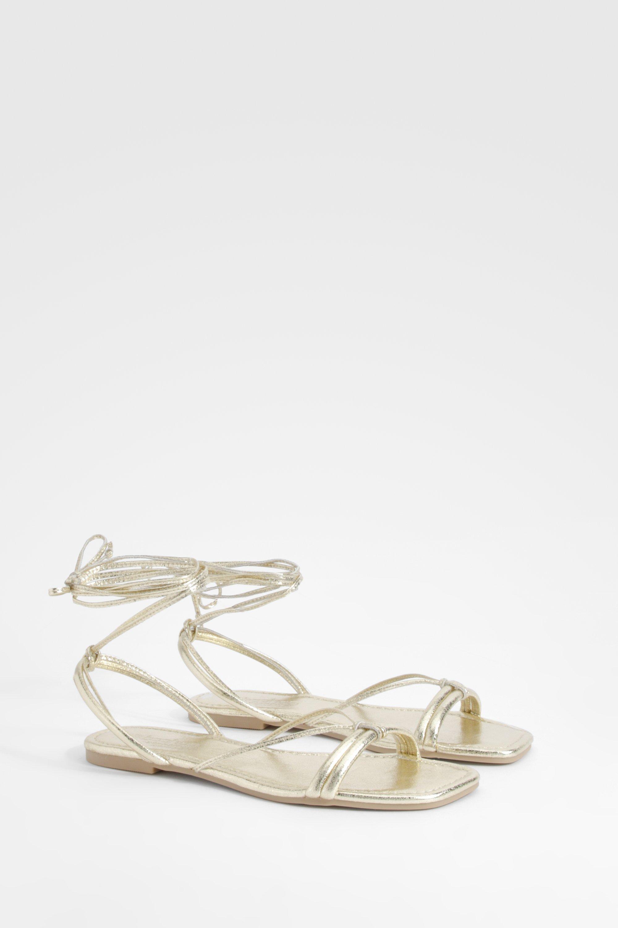 Boohoo Brede Metallic Sandalen, Gold