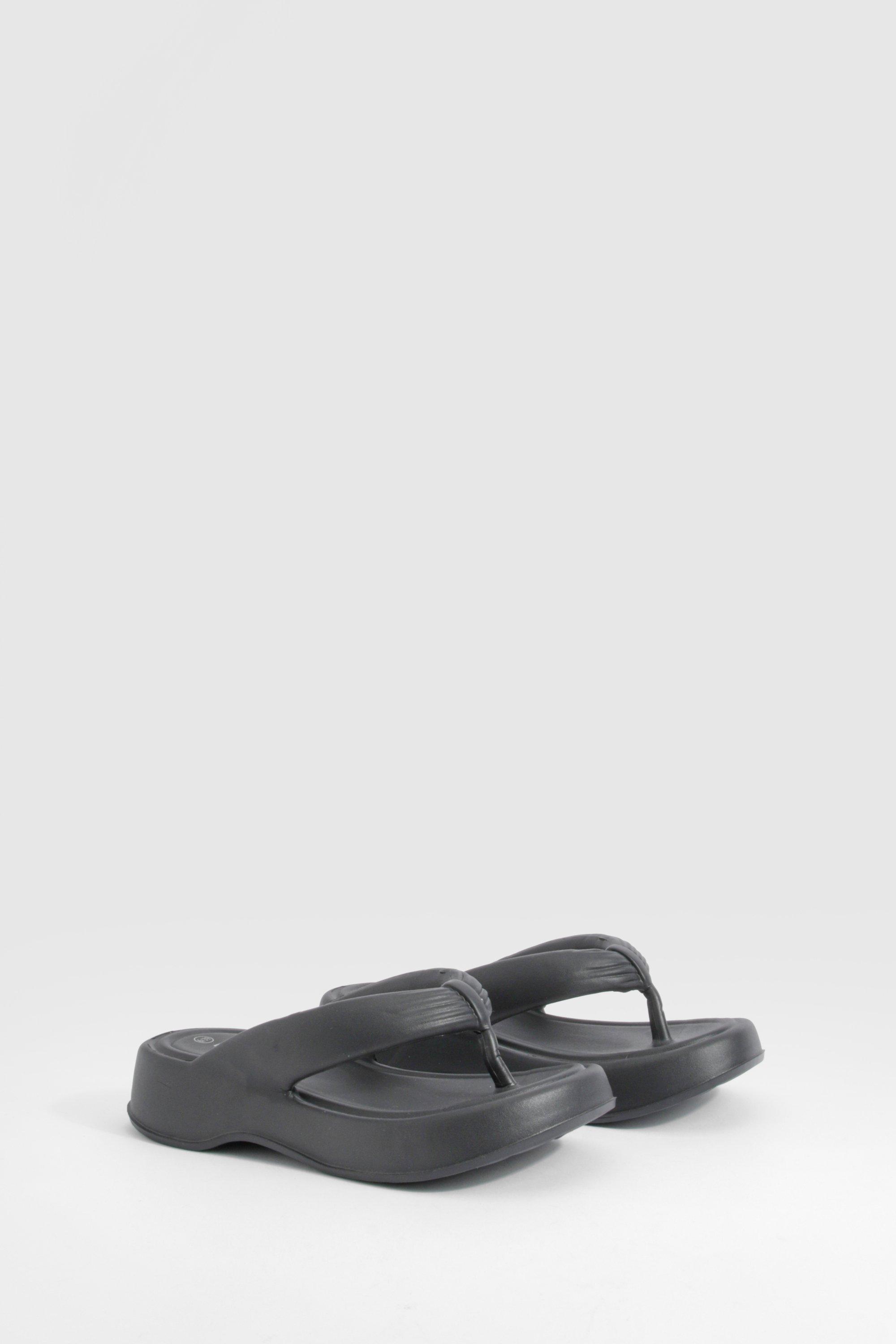 Womens Chunky Platform Square Toe Flip Flops - Black - 5-6, Black