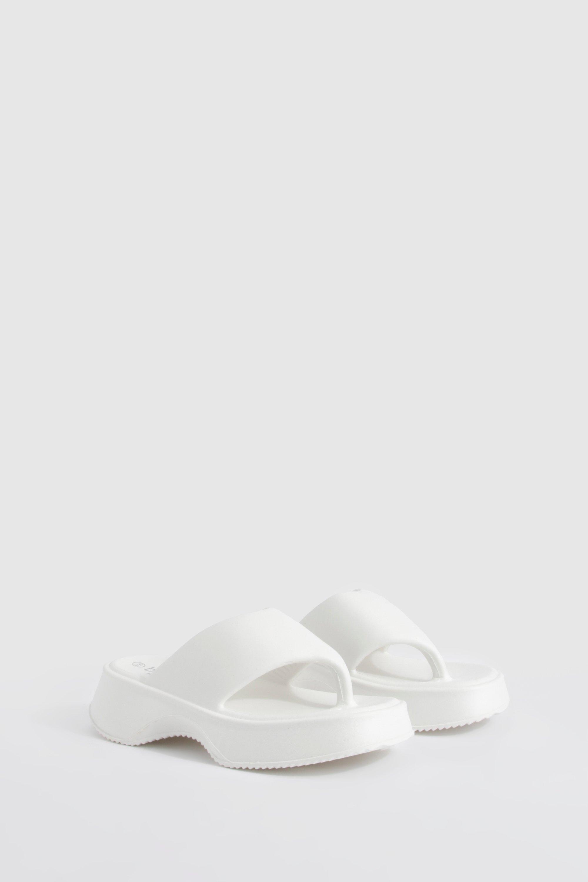 Womens Chunky Platform Flip Flops - White - 5-6, White