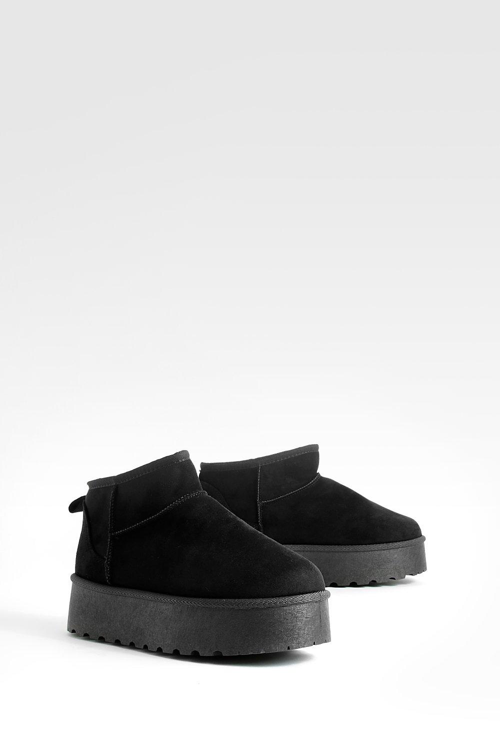 Womens Platform Mini Cosy Boots - Black - 6, Black