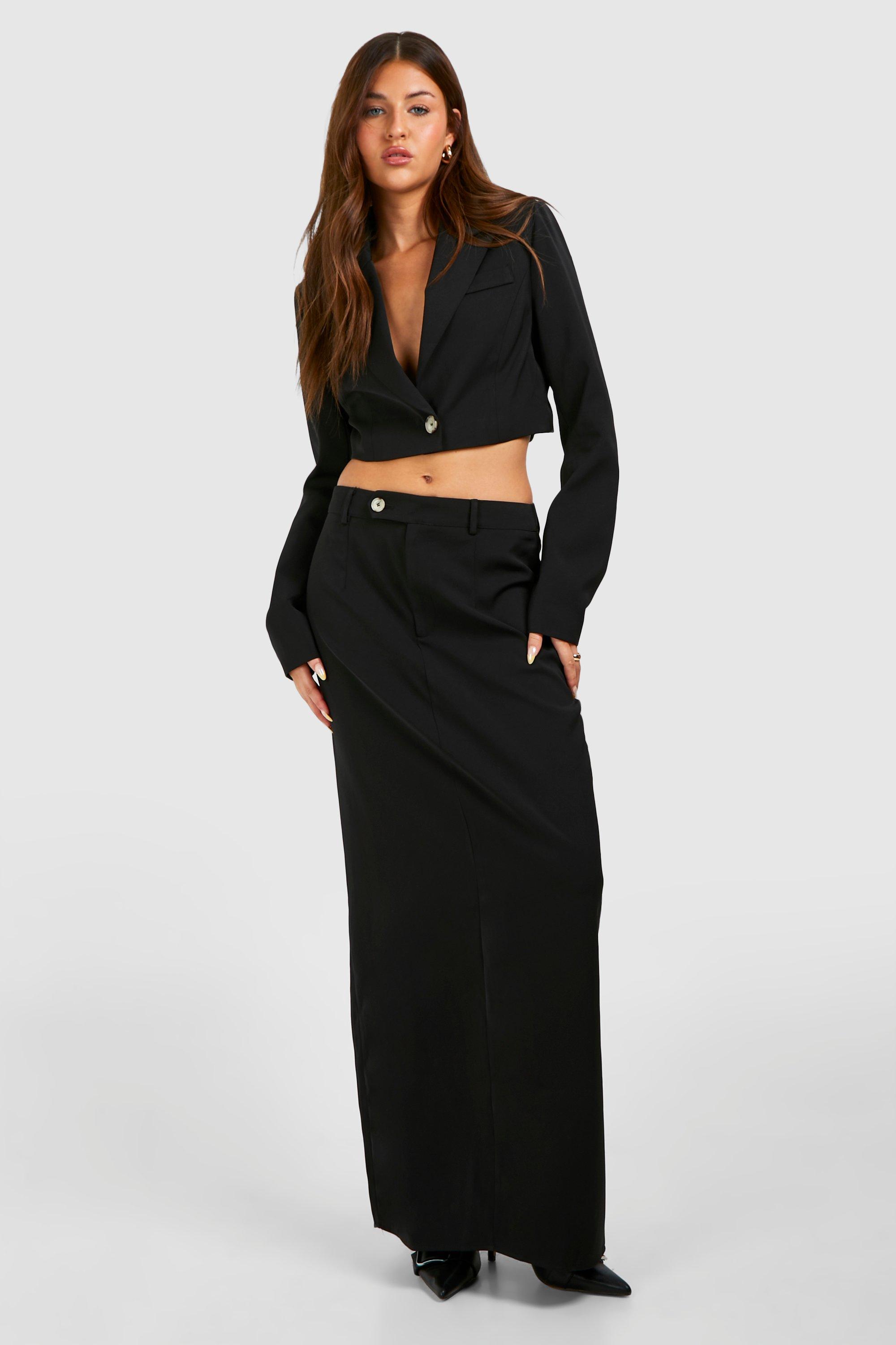 Boohoo Maxi Rok Met Rug Split, Black