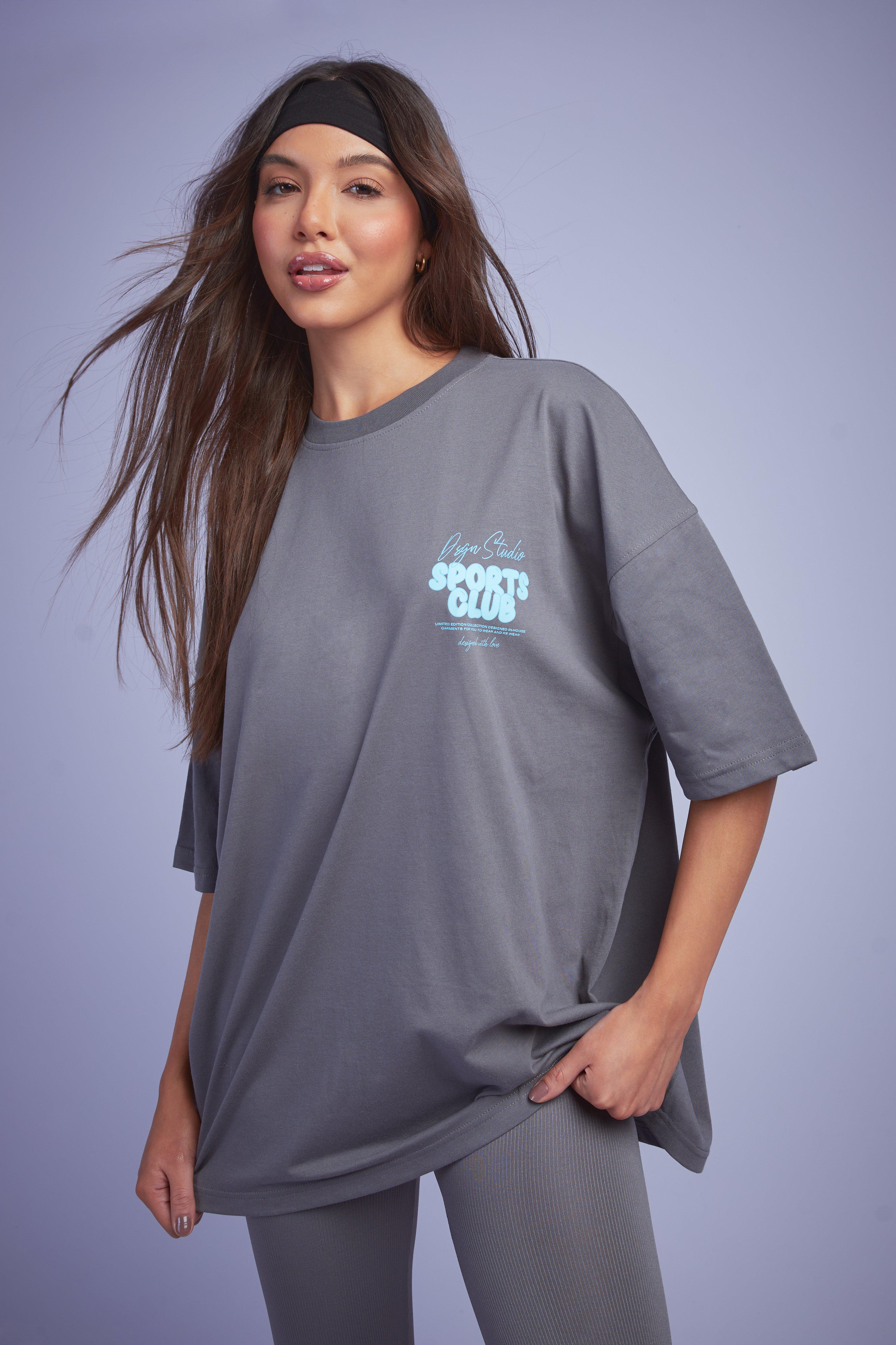 Image of T-shirt oversize con slogan Dsgn Studio Sports a bolle d'aria, Grigio