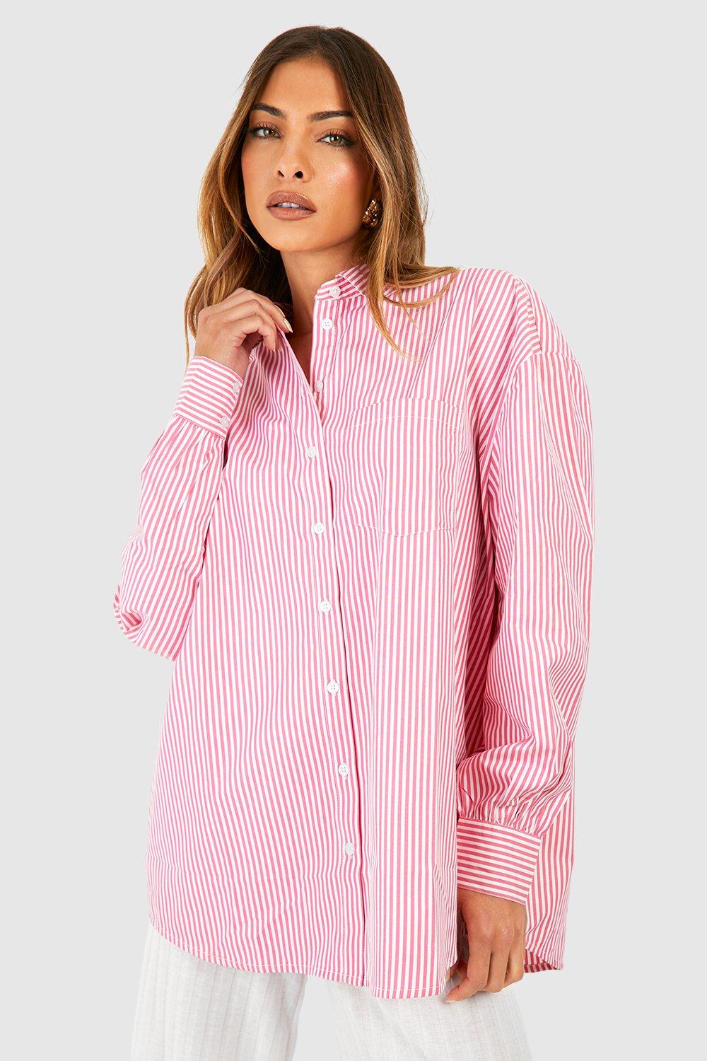 Image of Camicia oversize a righe, Pink