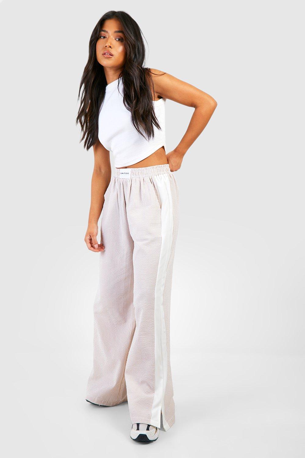 Womens Petite Textured Stripe Dsgn Studio Trouser - Beige - 10, Beige