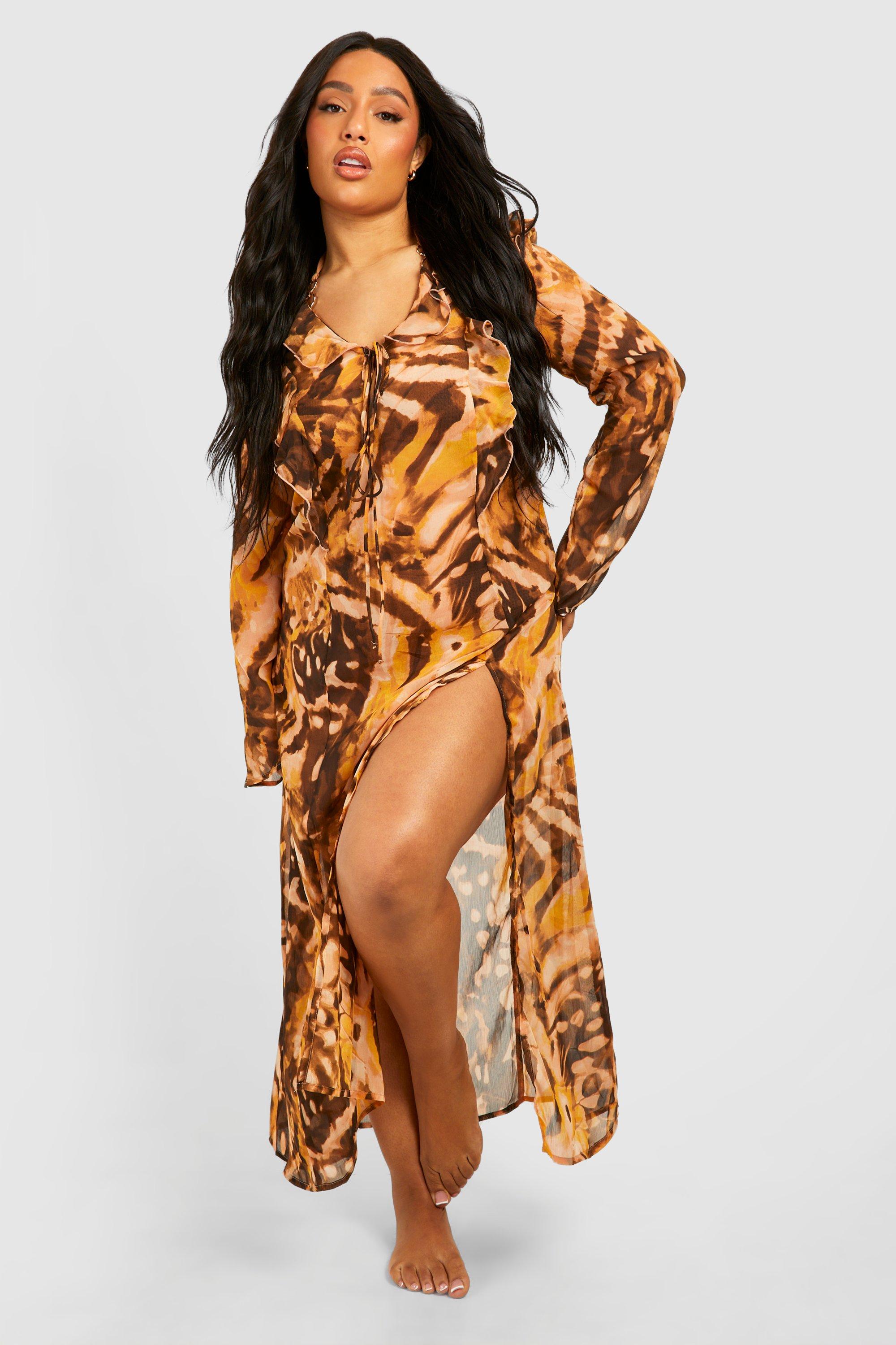 womens plus zebra ruffle maxi beach dress - black & white - 22, black & white