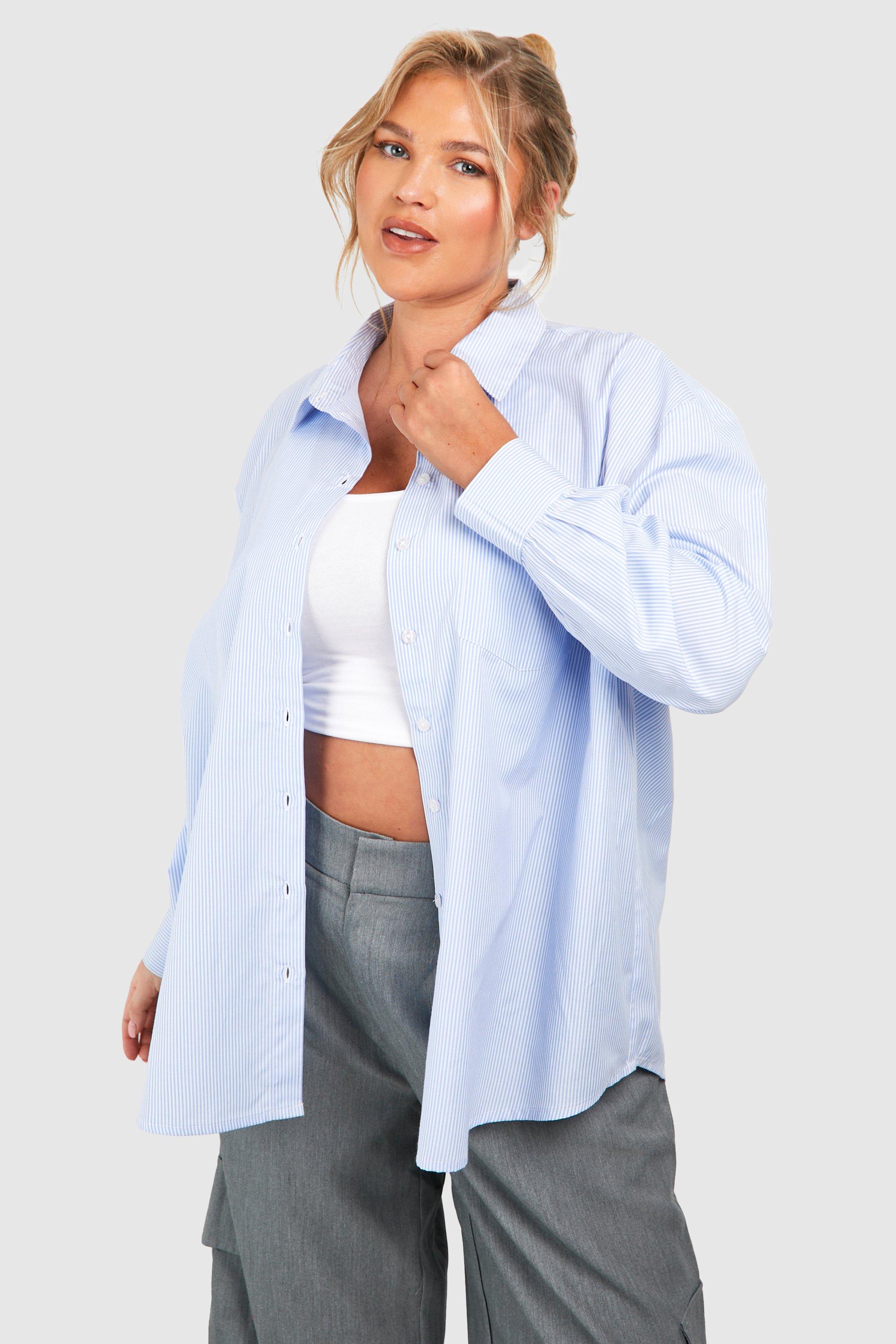 Image of Camicia Plus Size a righe, Azzurro