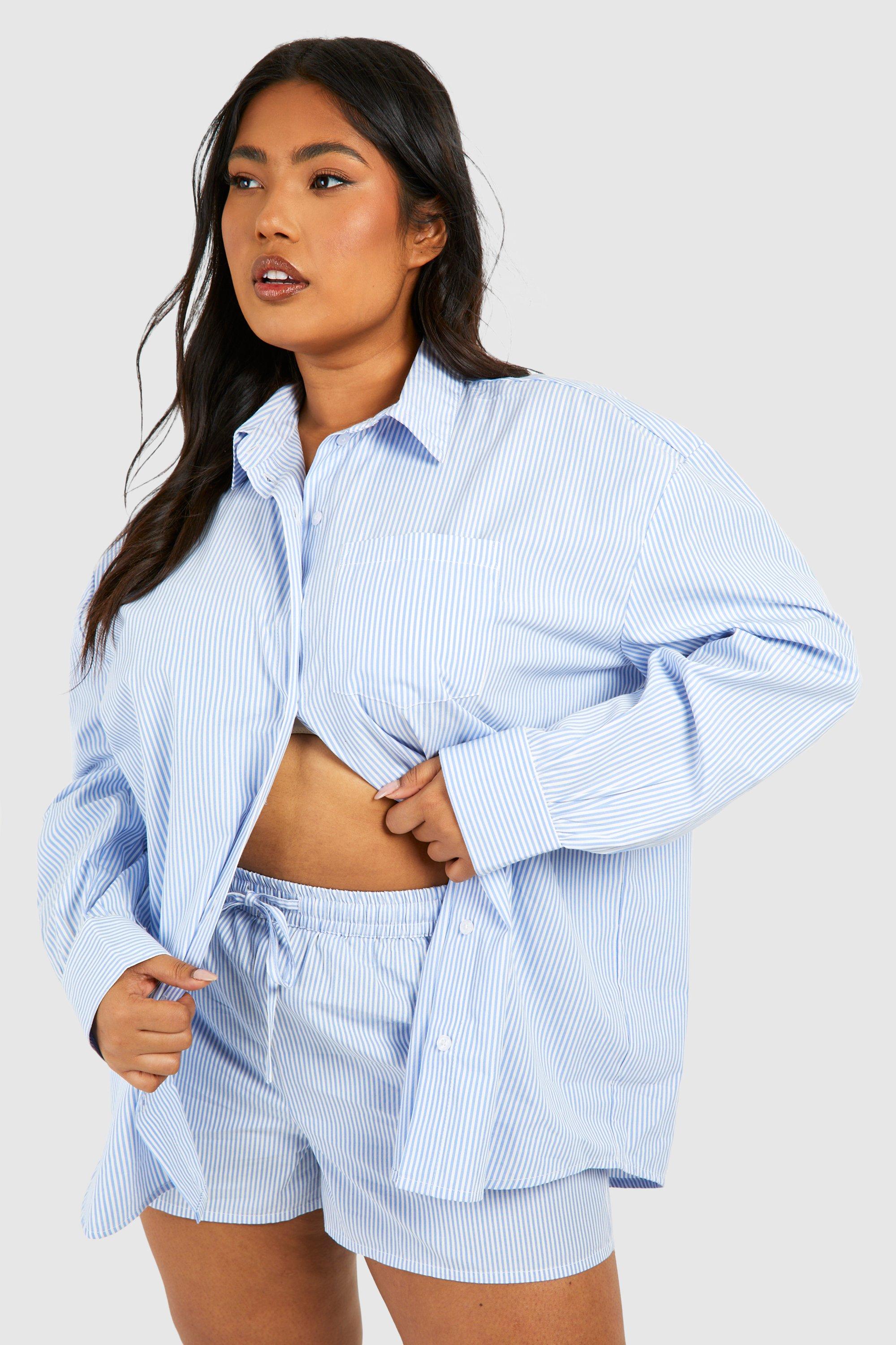 Image of Plus Stripe Shirt & Short Co Ord, Azzurro