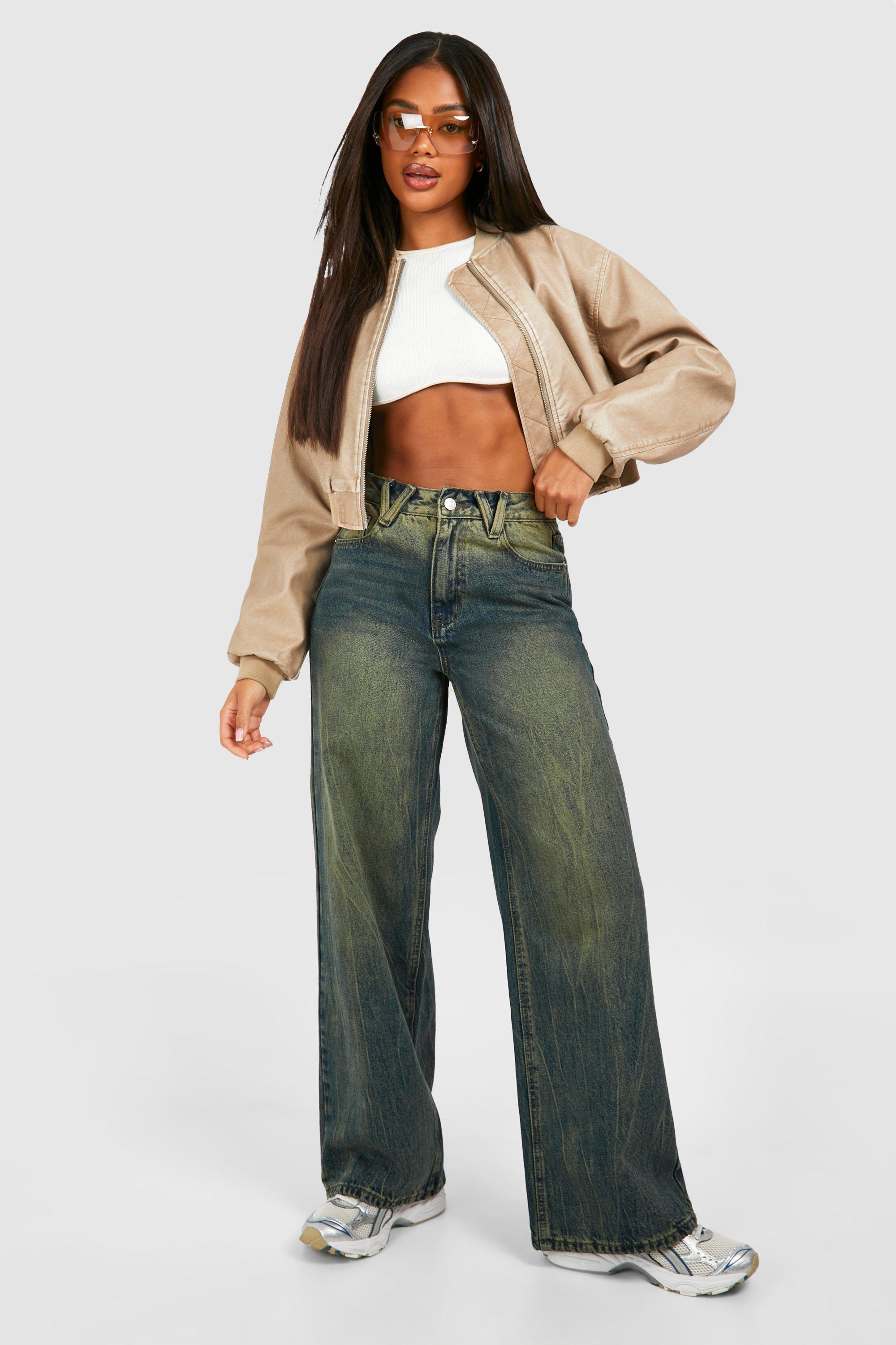 Image of Dirty Green Wash Wide Leg Jeans, Azzurro