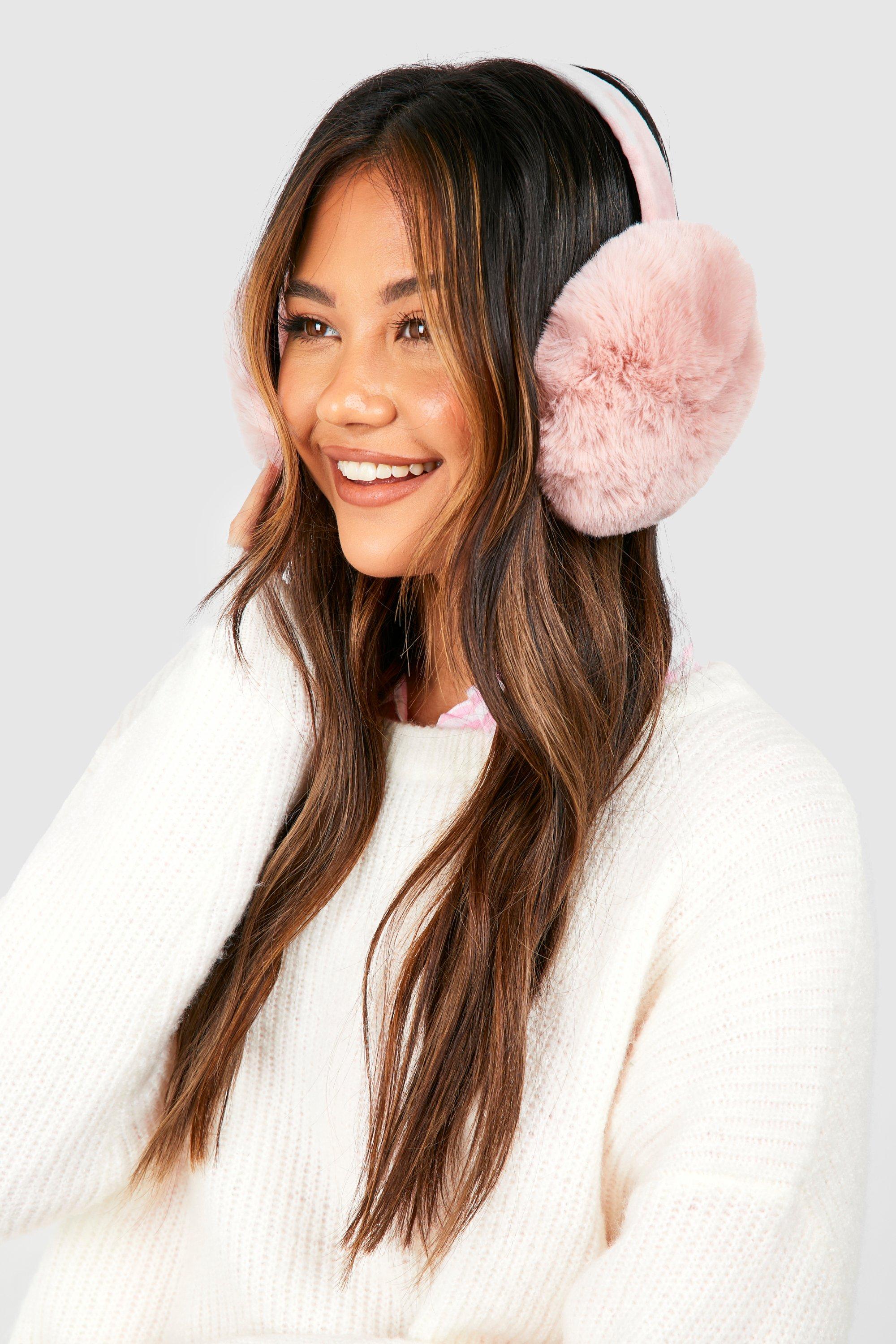 Womens Faux Fur Fluffy Earmuffs Pink One Size Pink