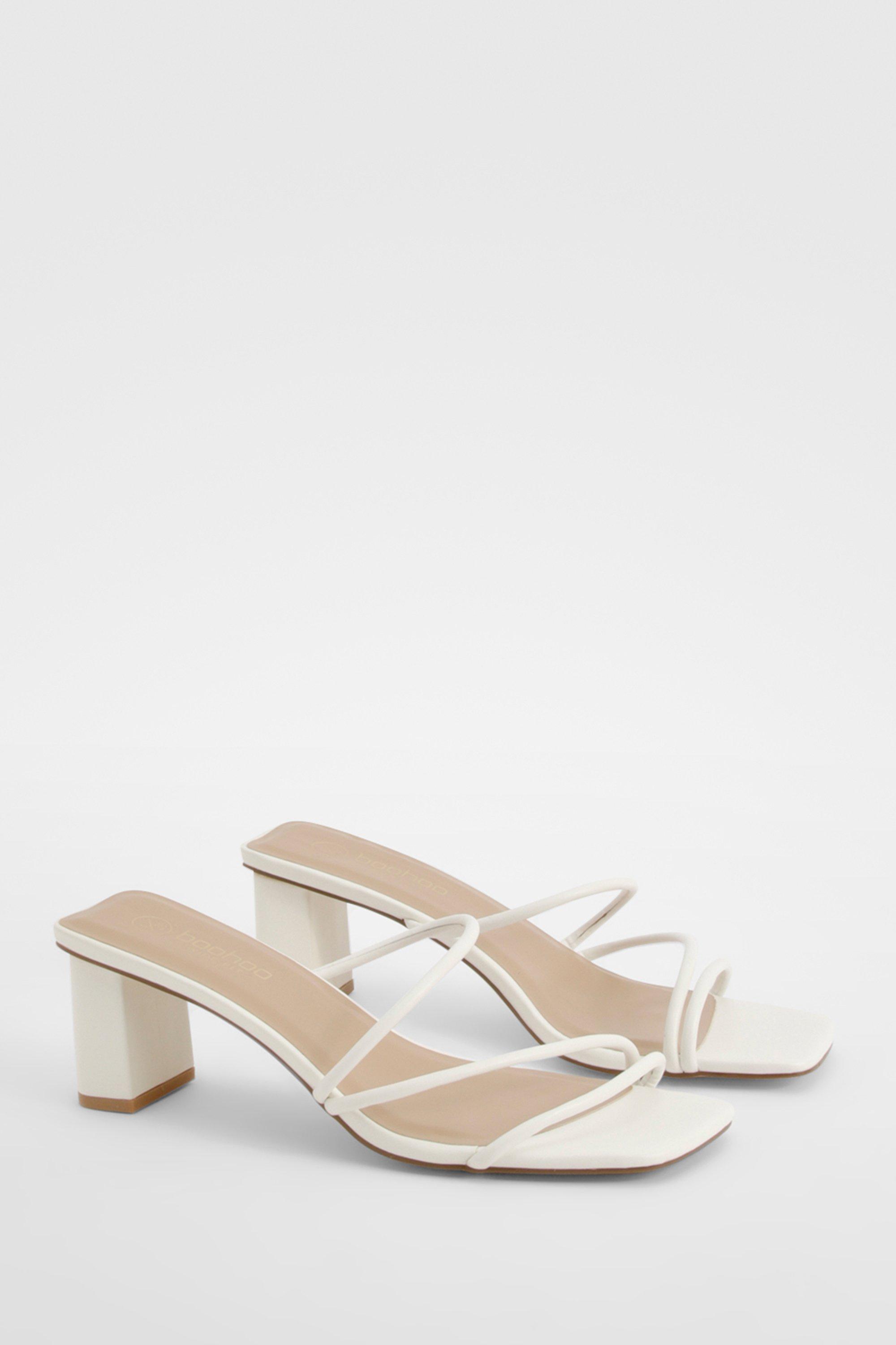 Image of Wide Fit Strappy Low Block Heel Mule, Bianco