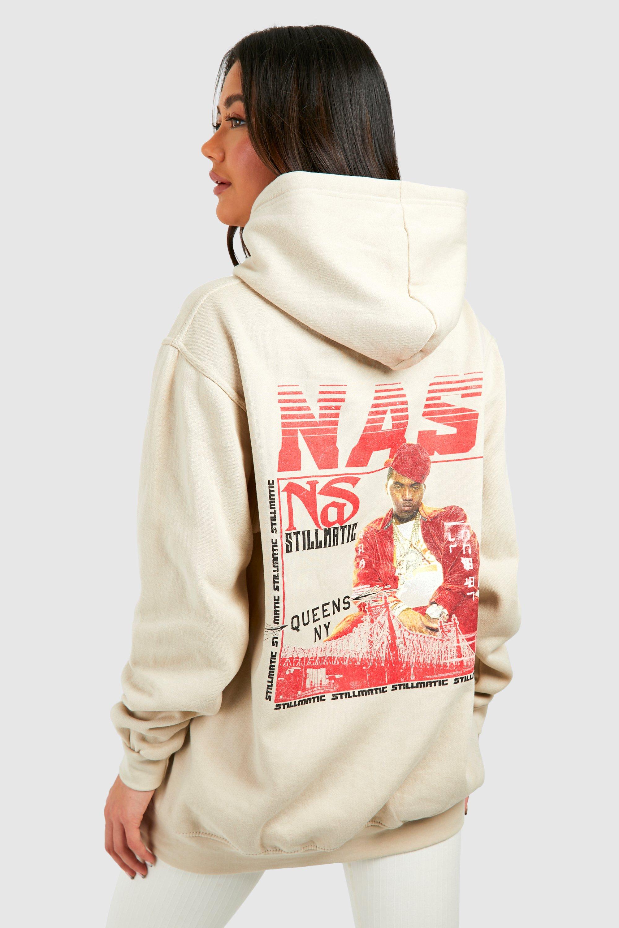 Womens Nas Licence Back Print Oversized Hoodie - Cream - Xl, Cream