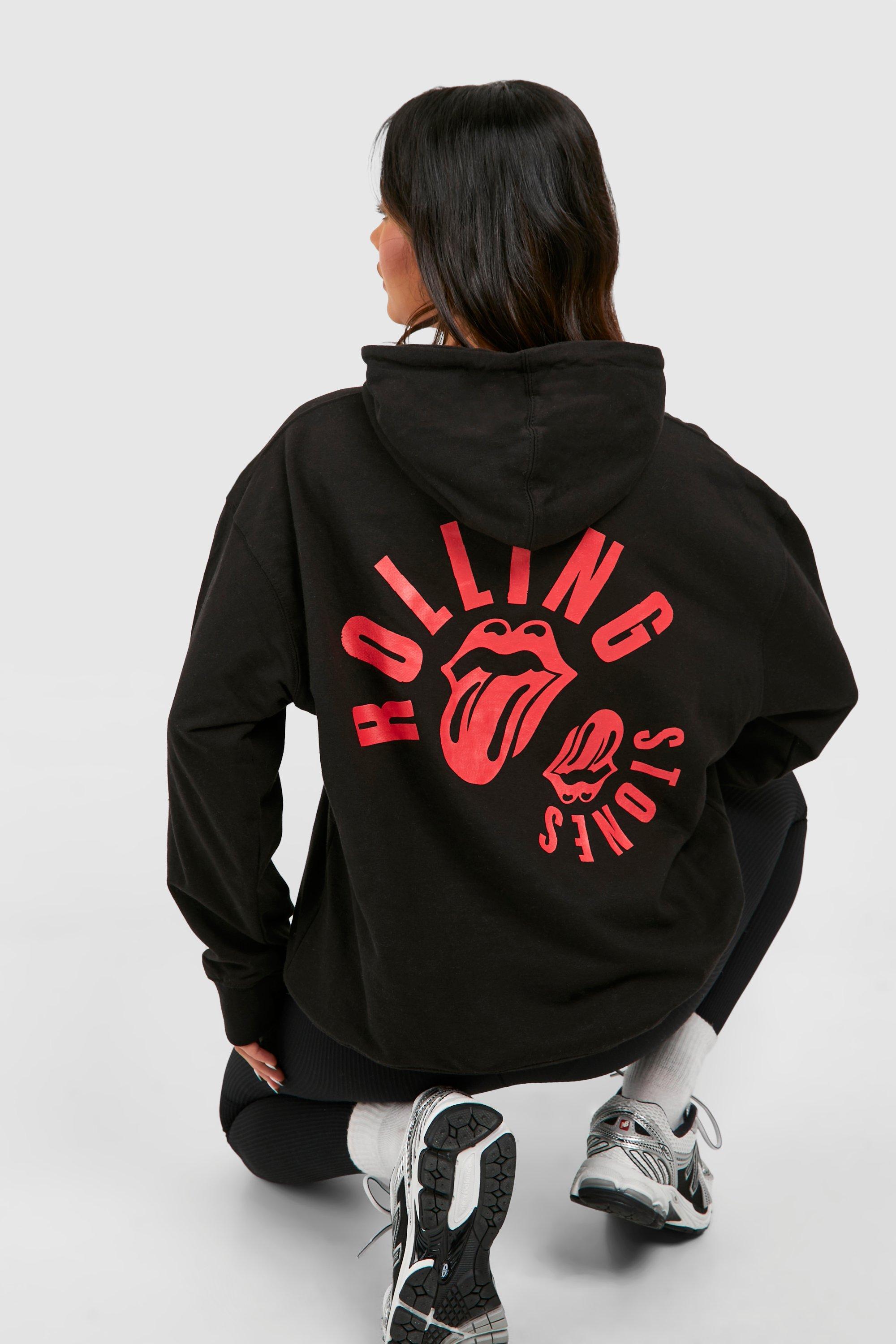 Womens Rolling Stones Licence Back Print Oversized Hoodie - Black - Xs, Black