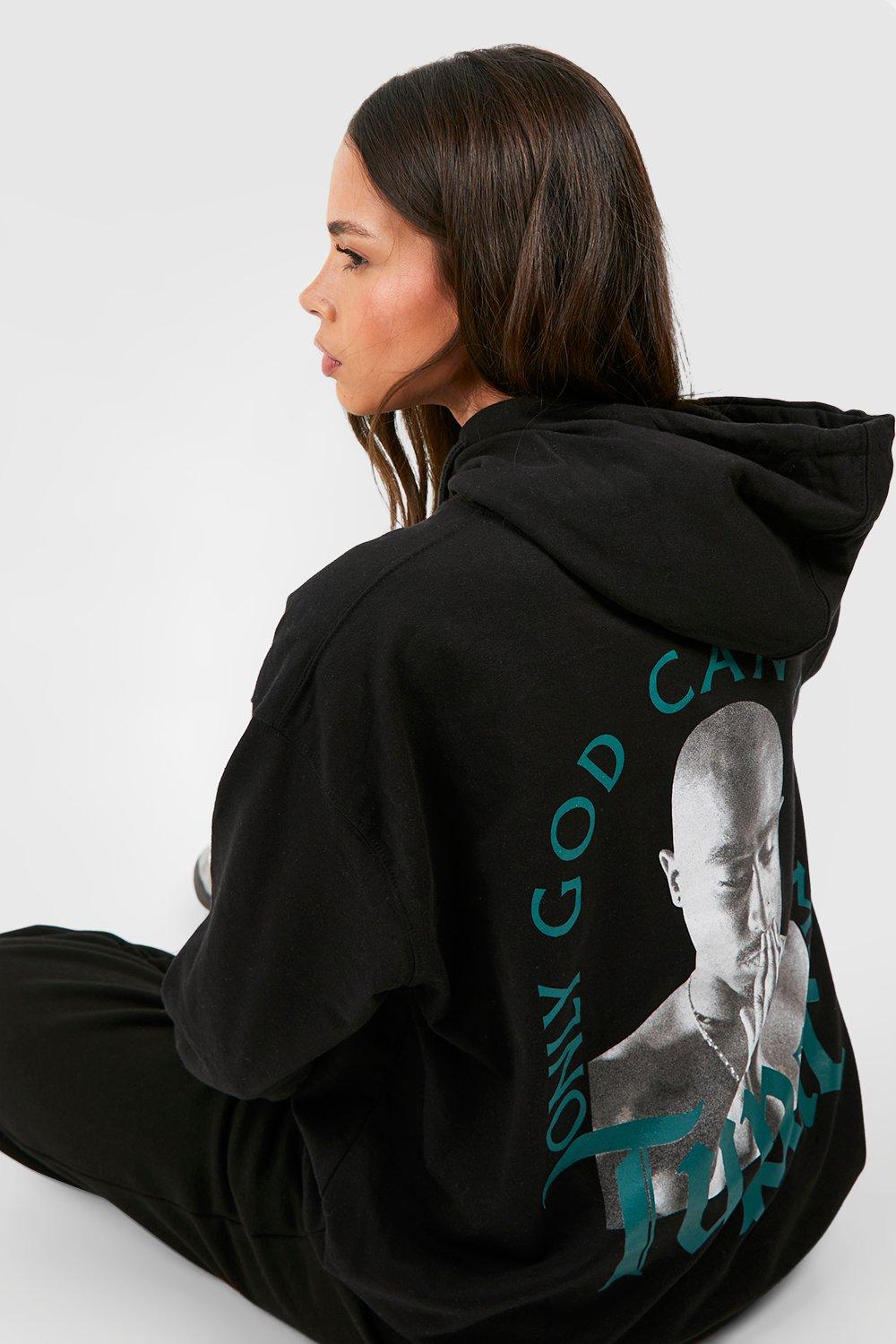 Womens Tupac Licence Oversized Back Print Hoodie - Black - L, Black