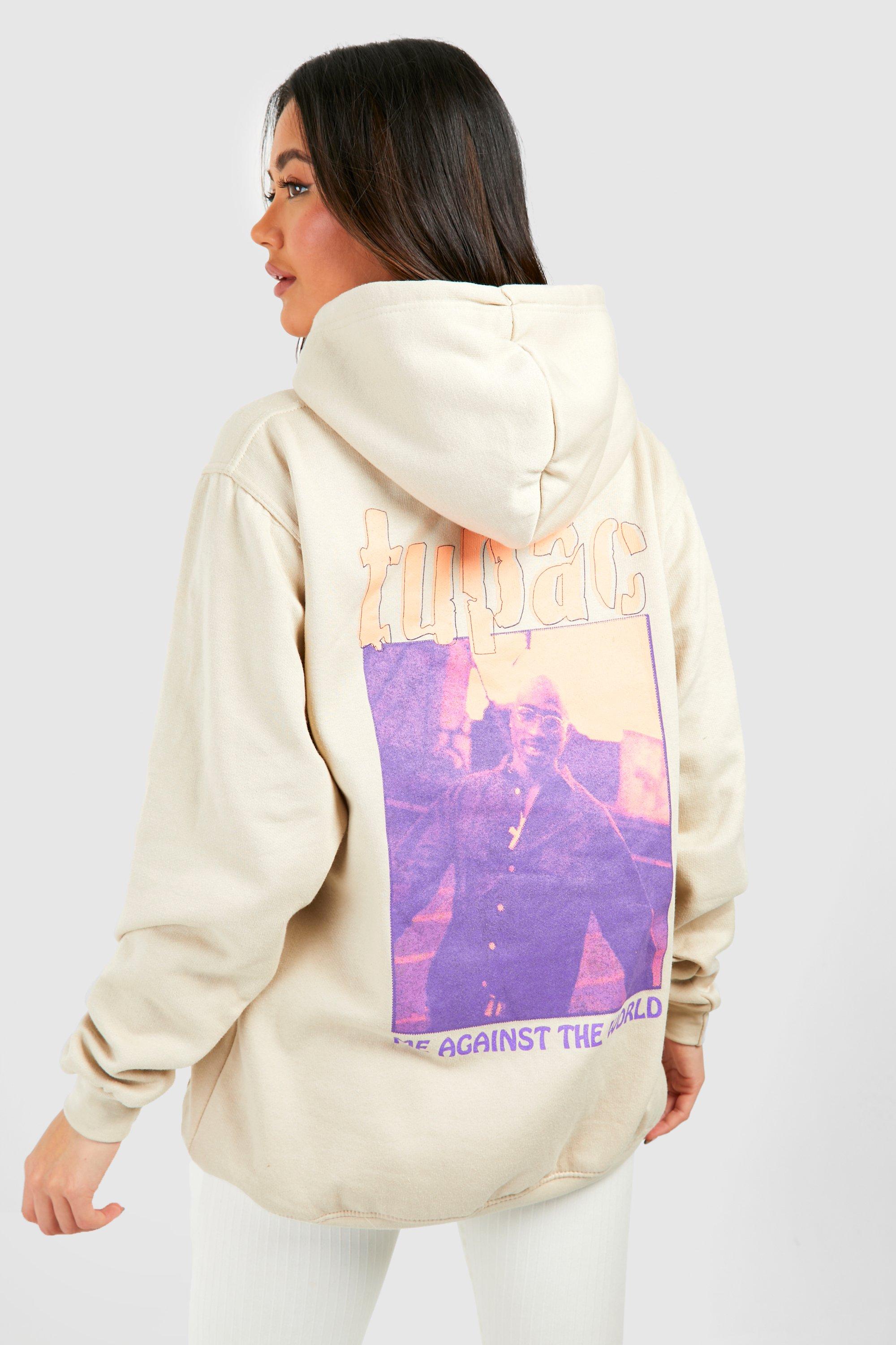 Womens Tupac Licence Oversized Back Print Hoodie - Cream - L, Cream