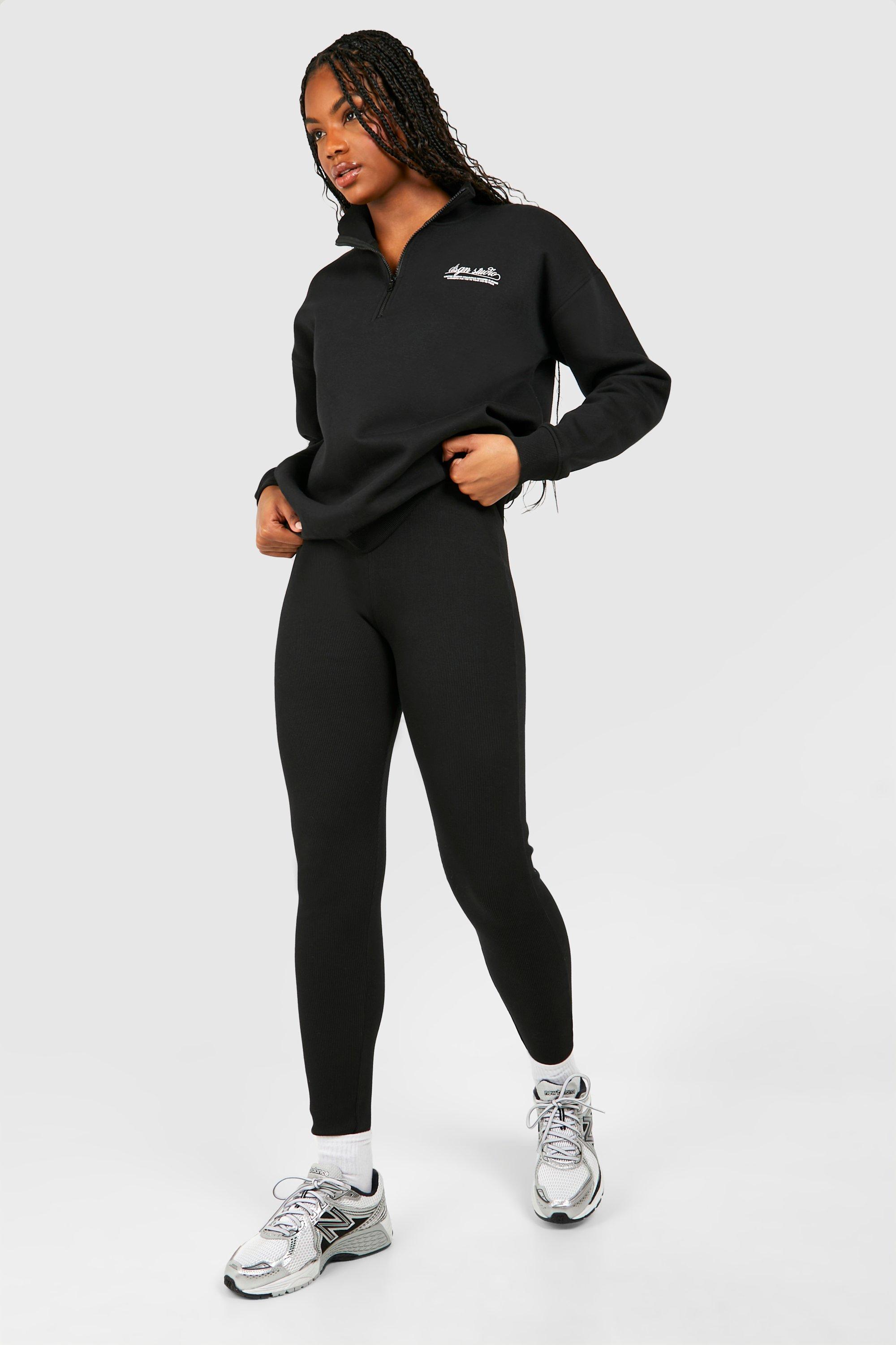 Womens Tall Oversized Half Zip Jumper And Legging Set - Black - 18, Black