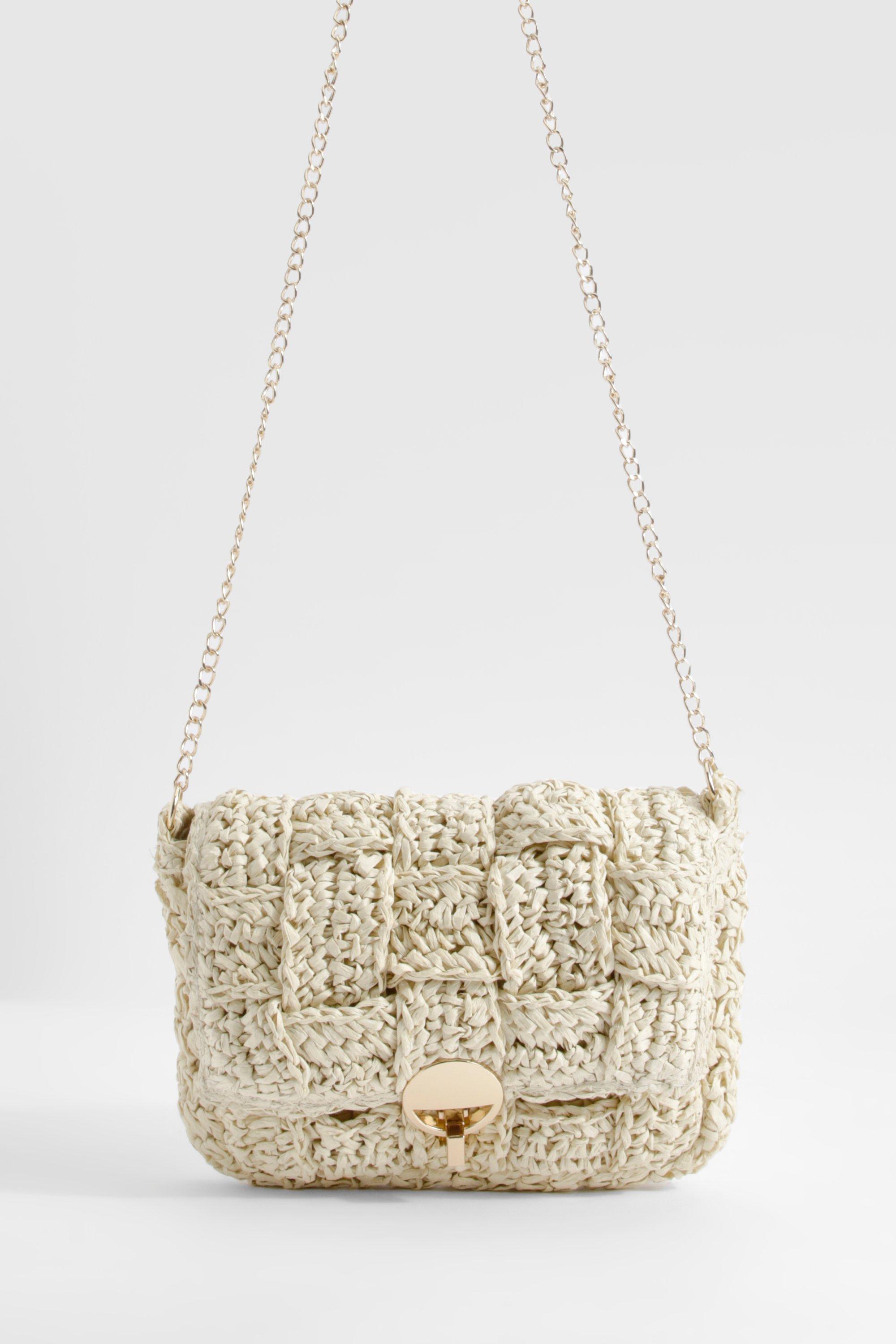 Womens Straw Cross Body Bag - Beige - One Size, Beige