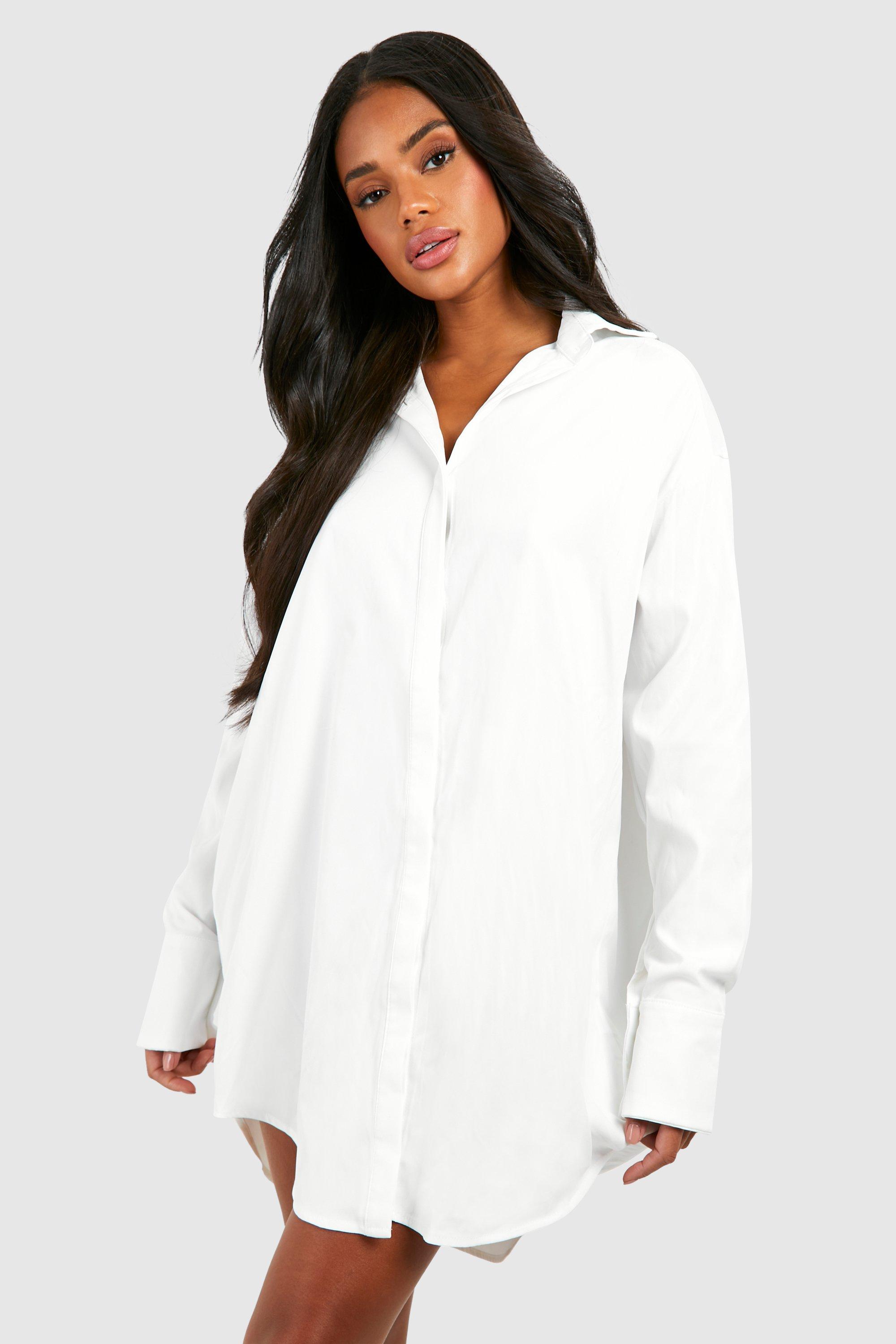 Image of Vestito camicia squadrato oversize con maniche ampie, Bianco