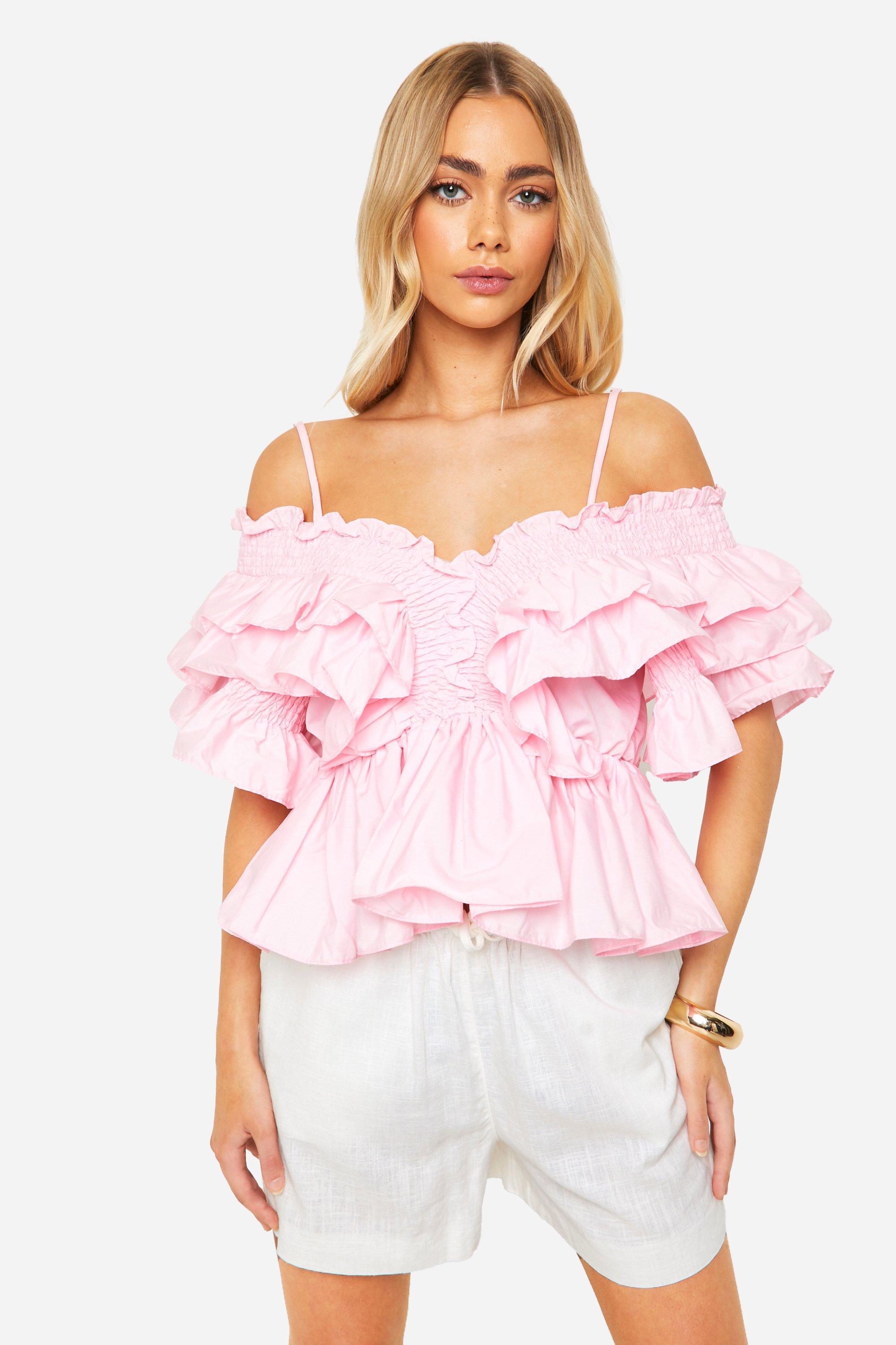 Boohoo Ruffle Strappy Top, Baby Pink