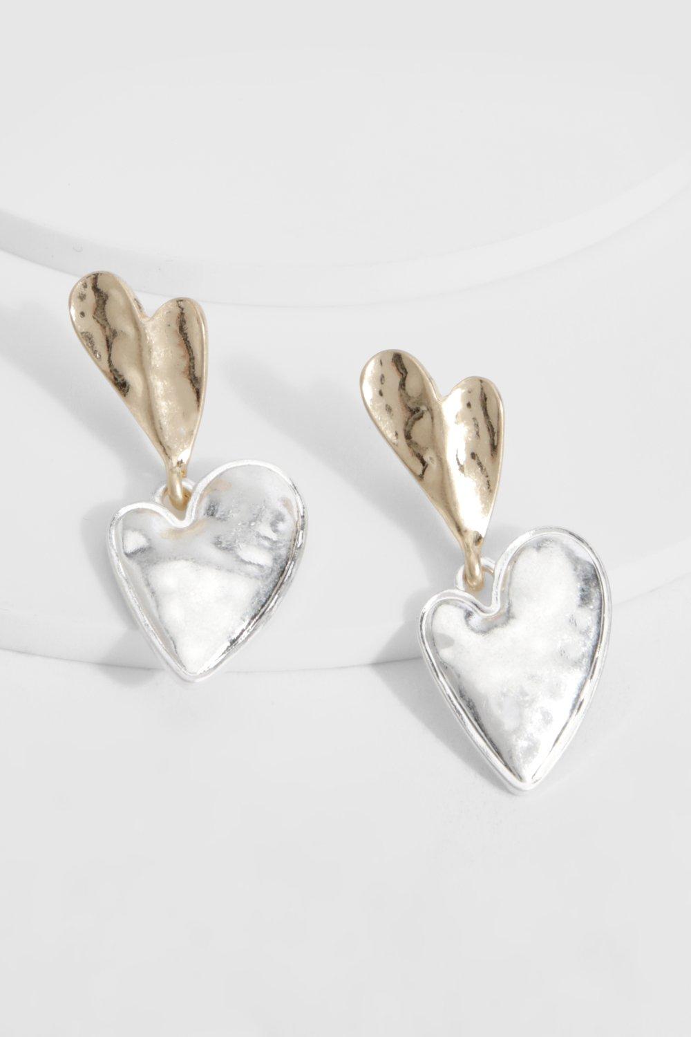 Image of Orecchini pendenti in metallo misto a cuore martellato, Multi