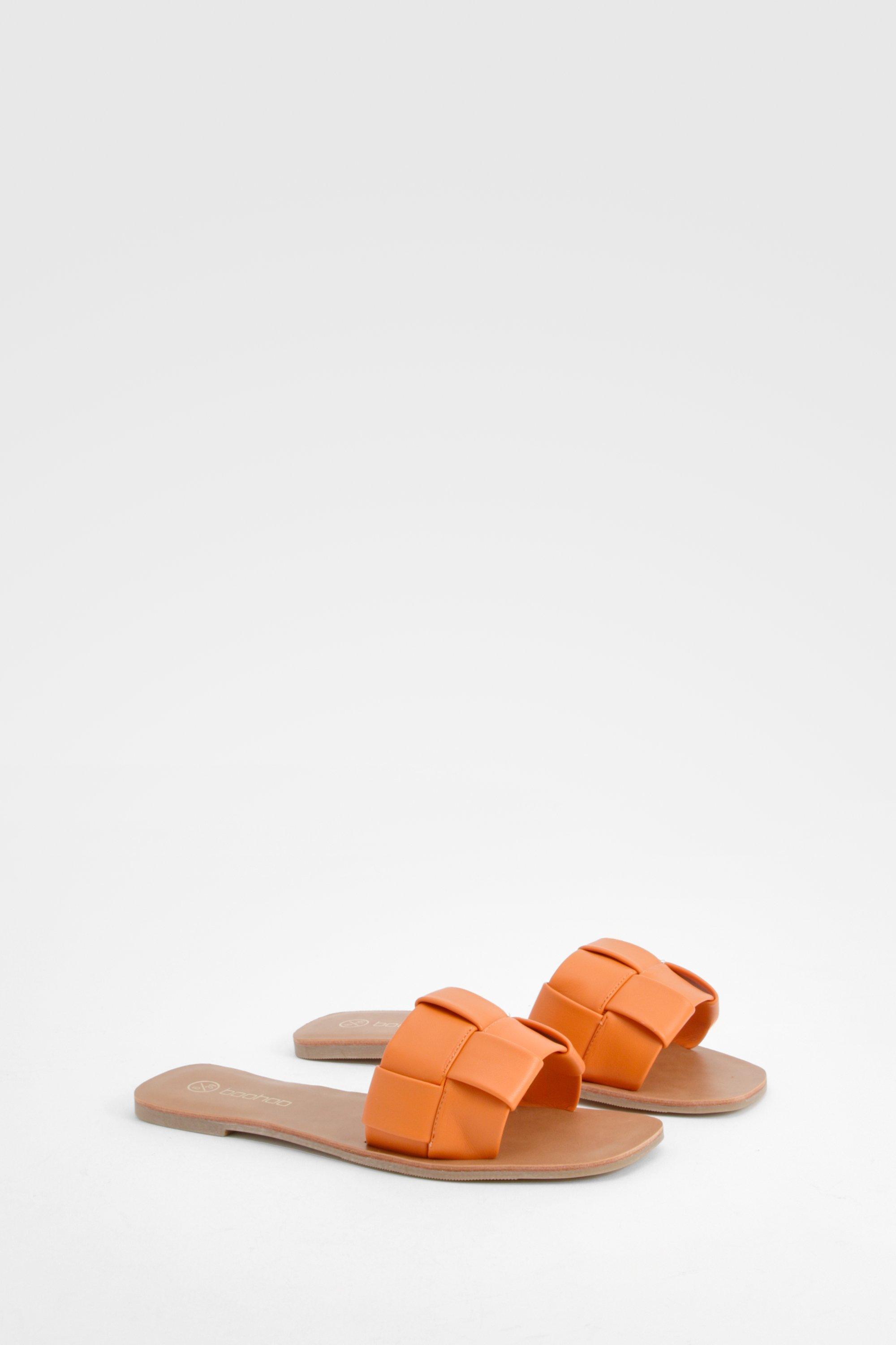 Boohoo Geweven Platte Instap Sandalen, Orange