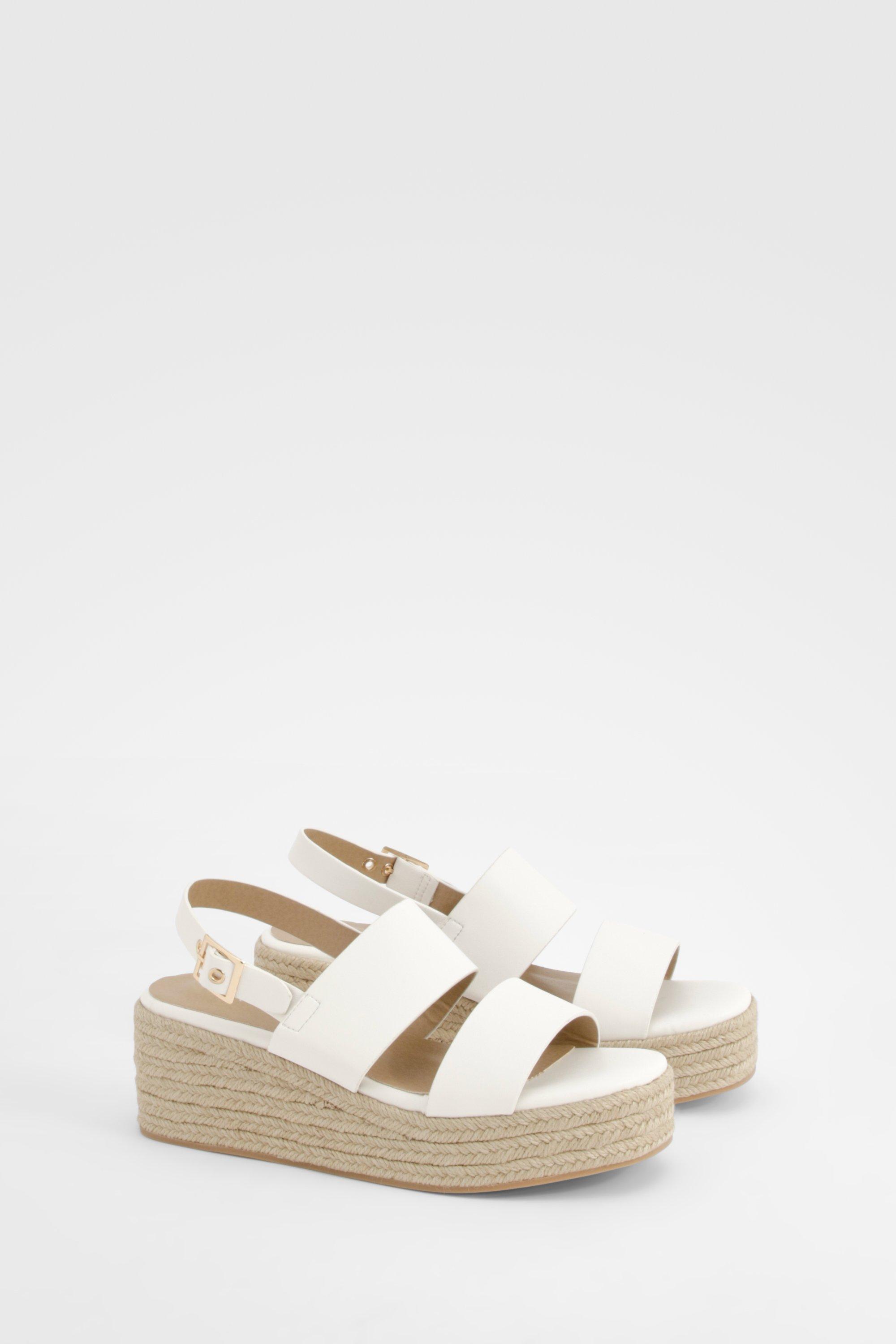 Womens Double Strap Chunky Flatform Sandals - White - 7, White