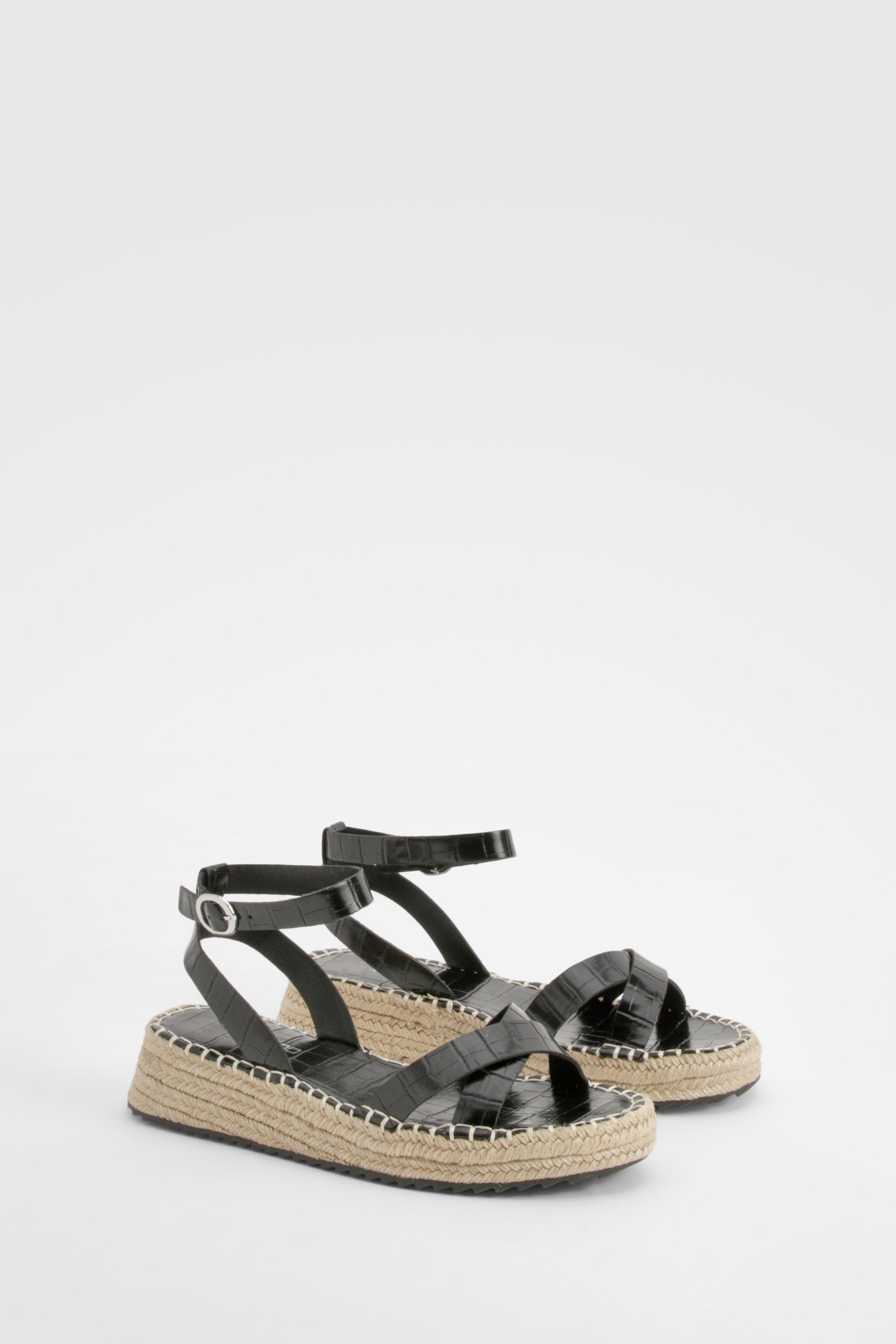 Womens Croc Crossover Flatform Sandals - Black - 4, Black