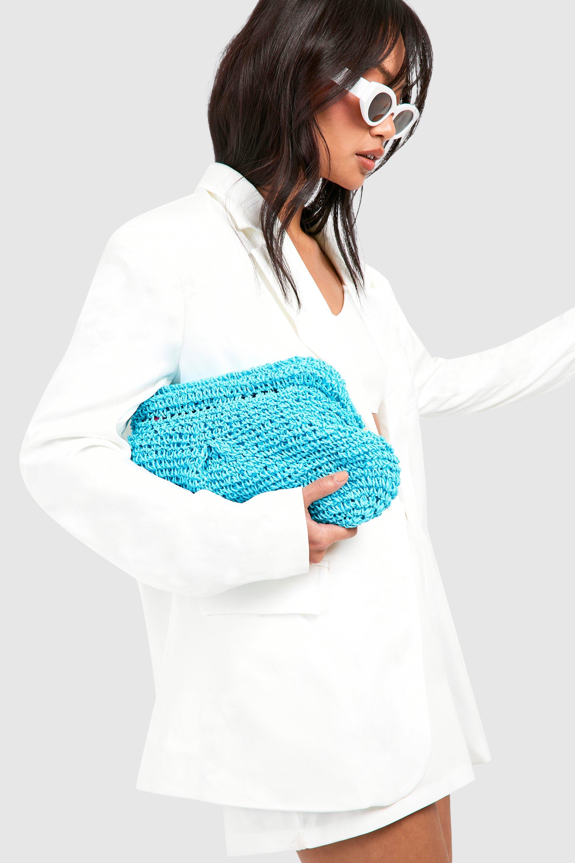 Image of Straw Clutch Bag, Azzurro