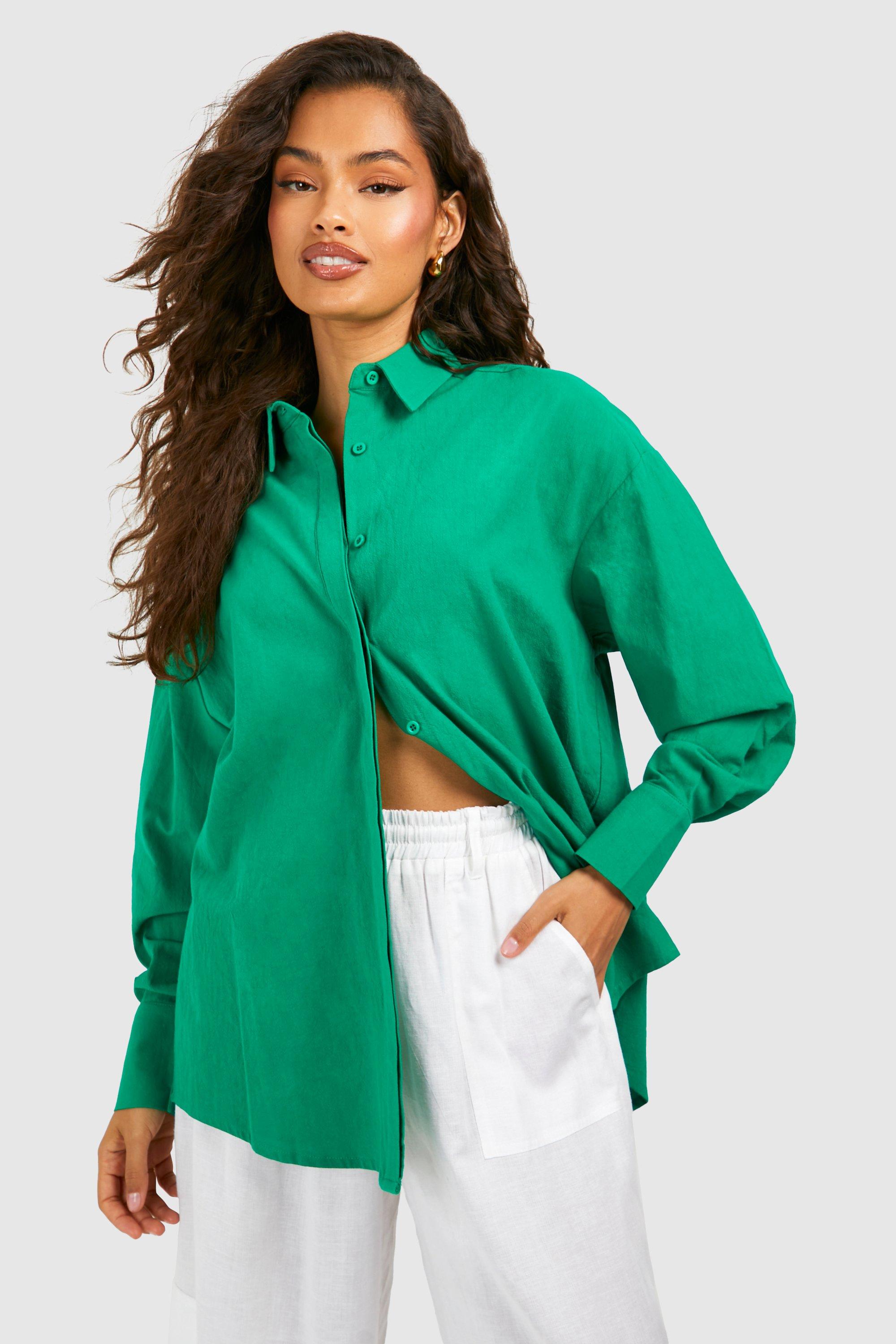 Image of Camicia oversize in lino, Verde