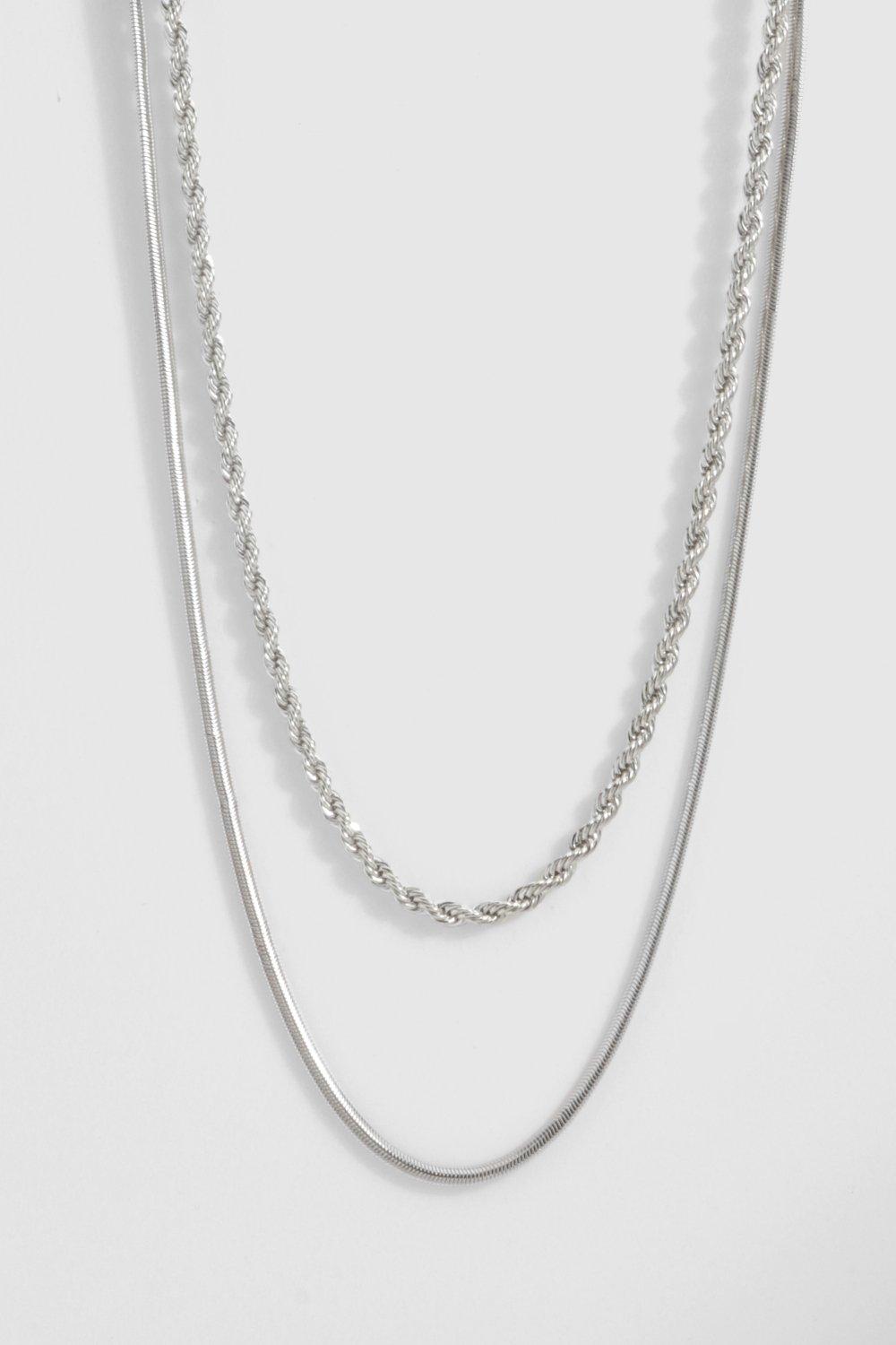 Womens Double Chain Rope Necklace - Grey - One Size, Grey