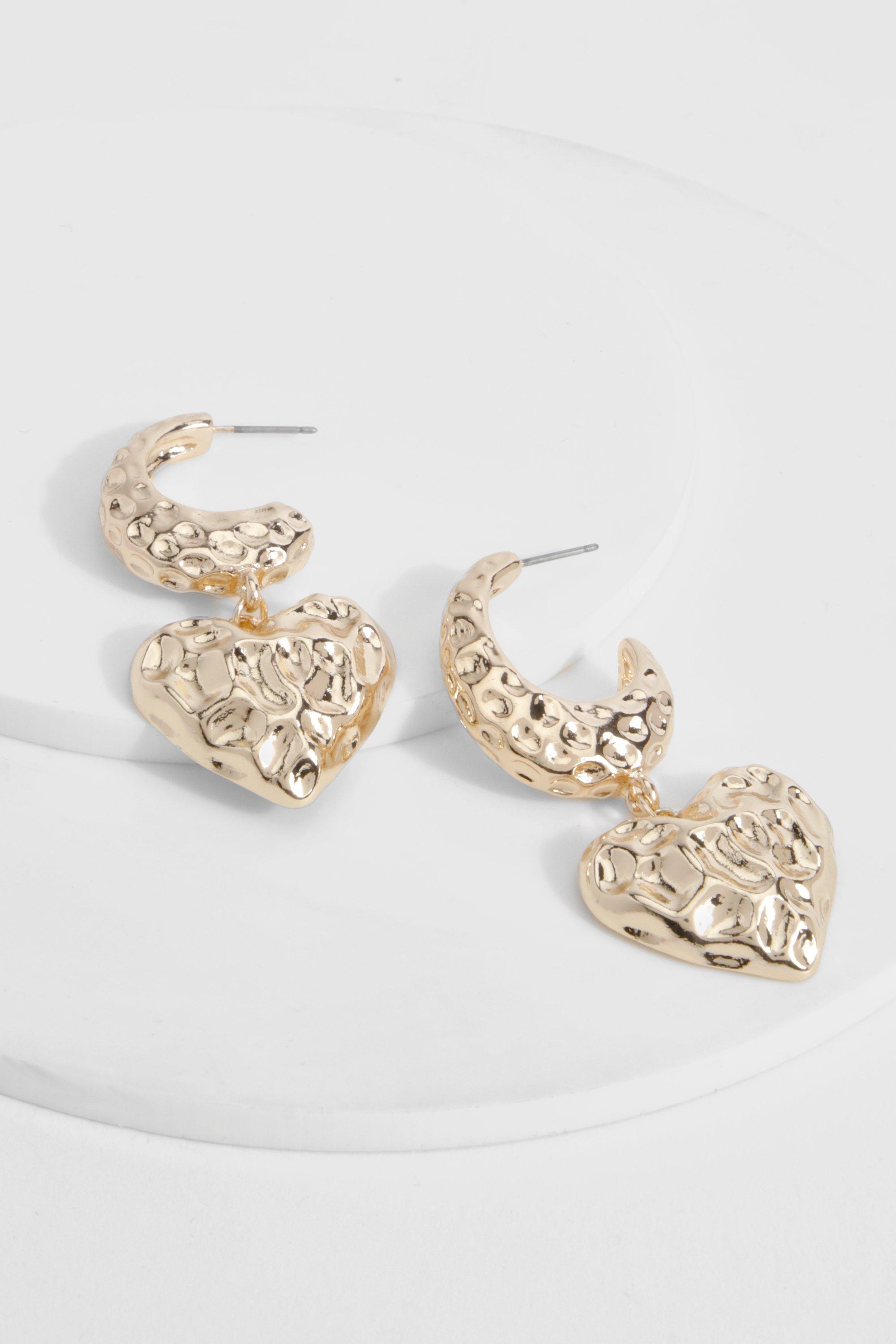 Womens Hammered Heart Hoop Earrings - Gold - One Size, Gold