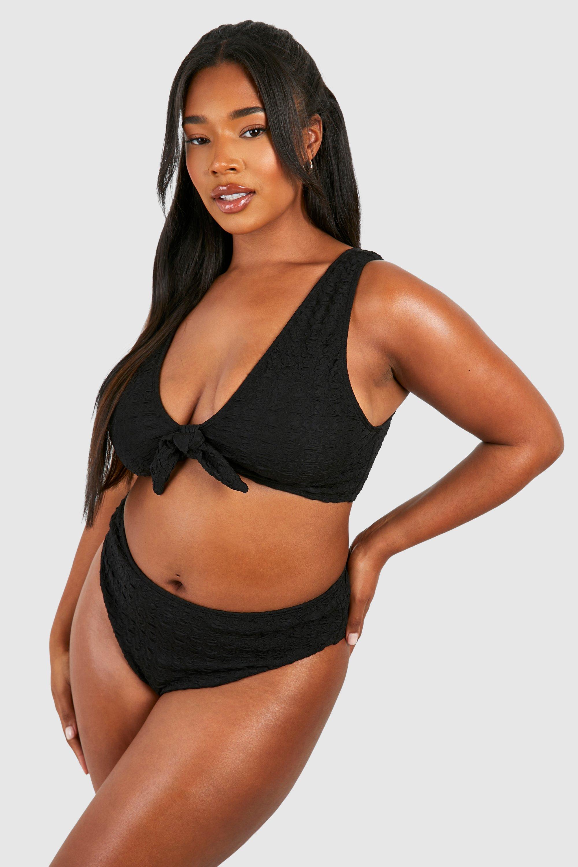 Boohoo Plus Gebreide Bikini Met Textuur En Hoge Taille, Black