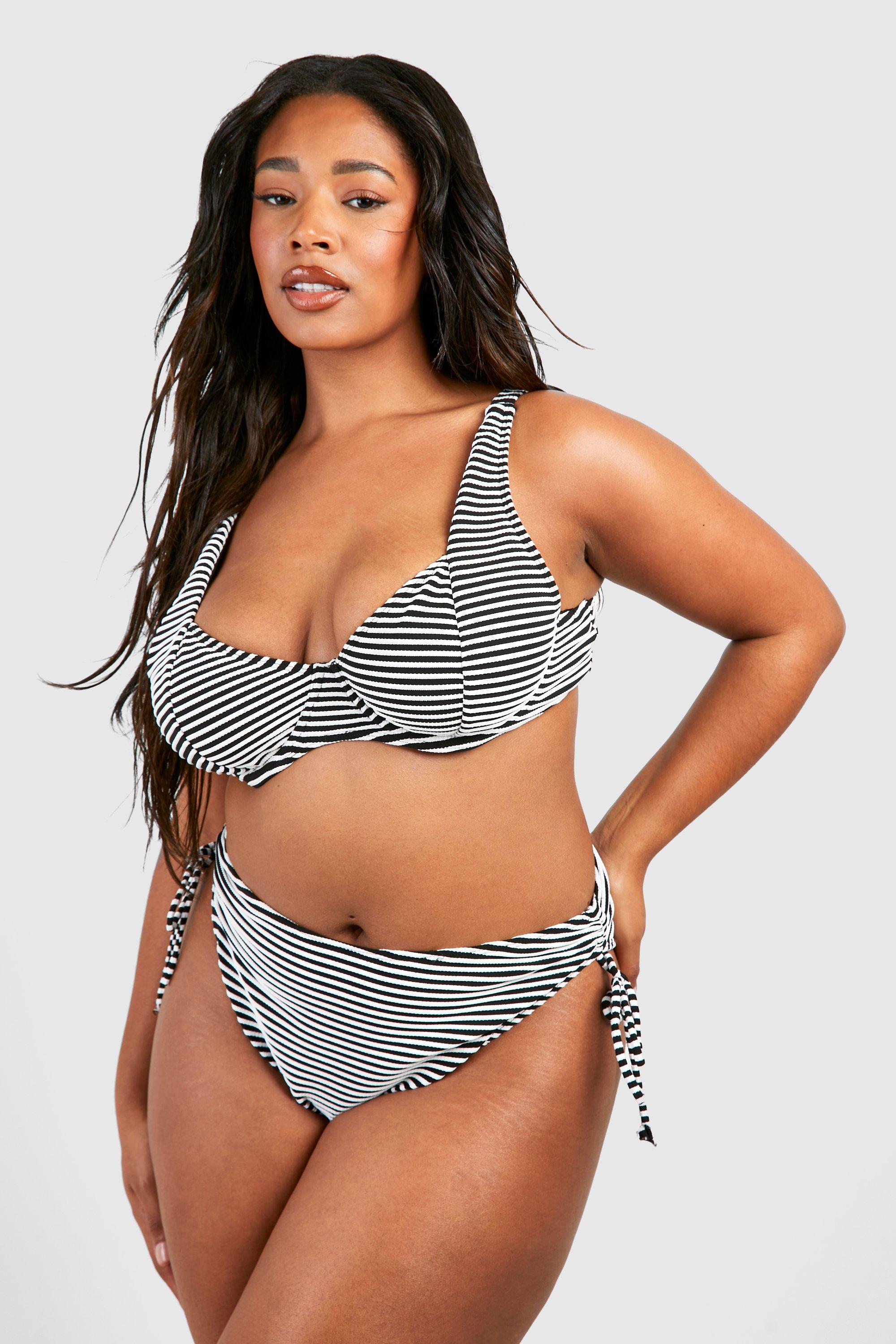 Image of Bikini Plus Size a coste con ruches laterali, Nero
