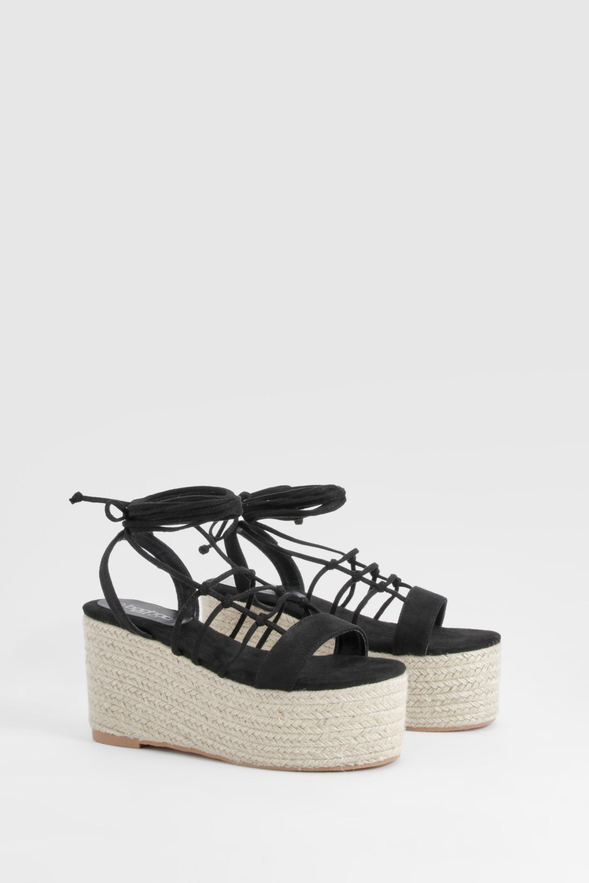 Womens Wide Fit Strappy Caged Chunky Wedges - Black - 6, Black