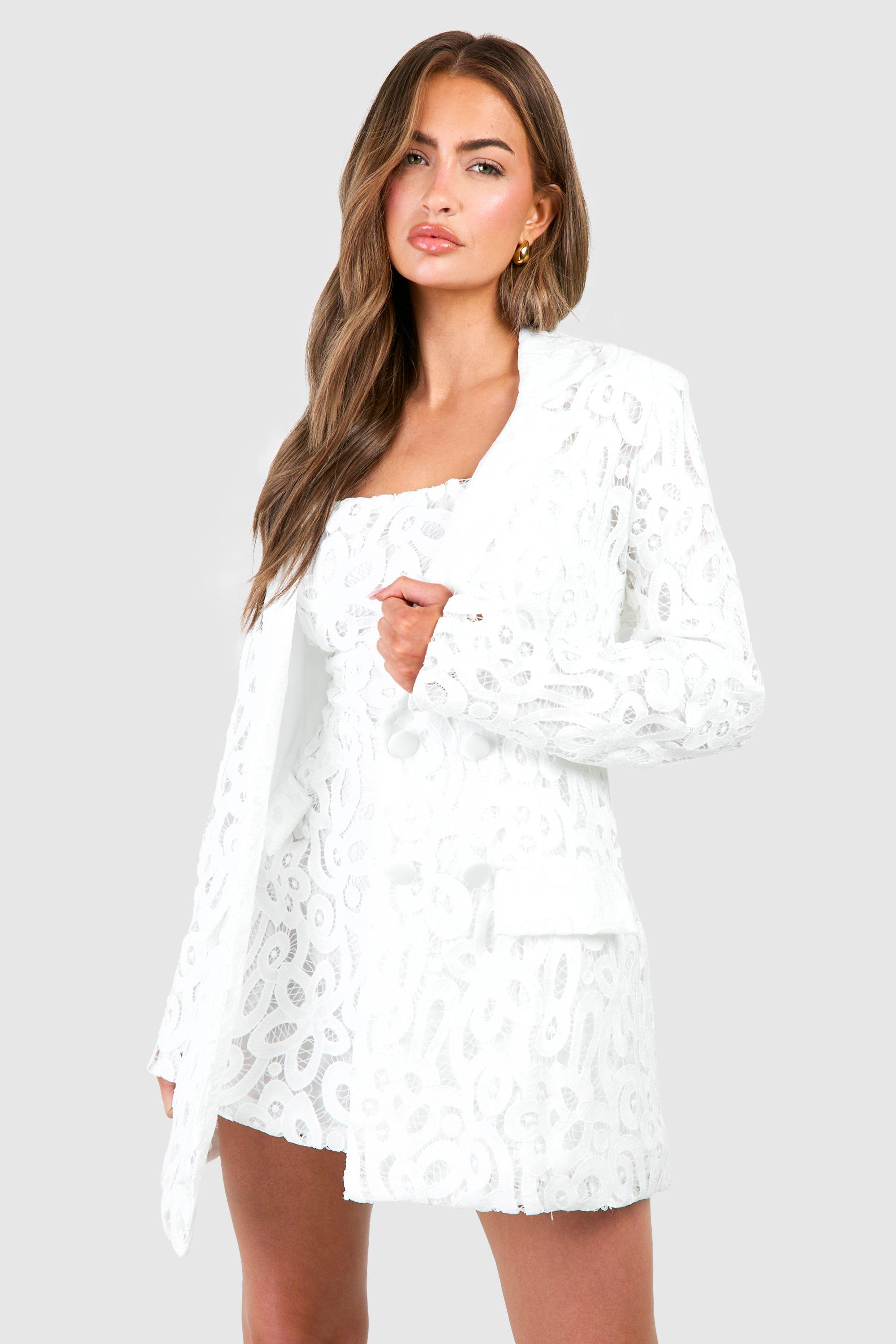 Boohoo Getailleerde Premium Kanten Blazer, Ivory