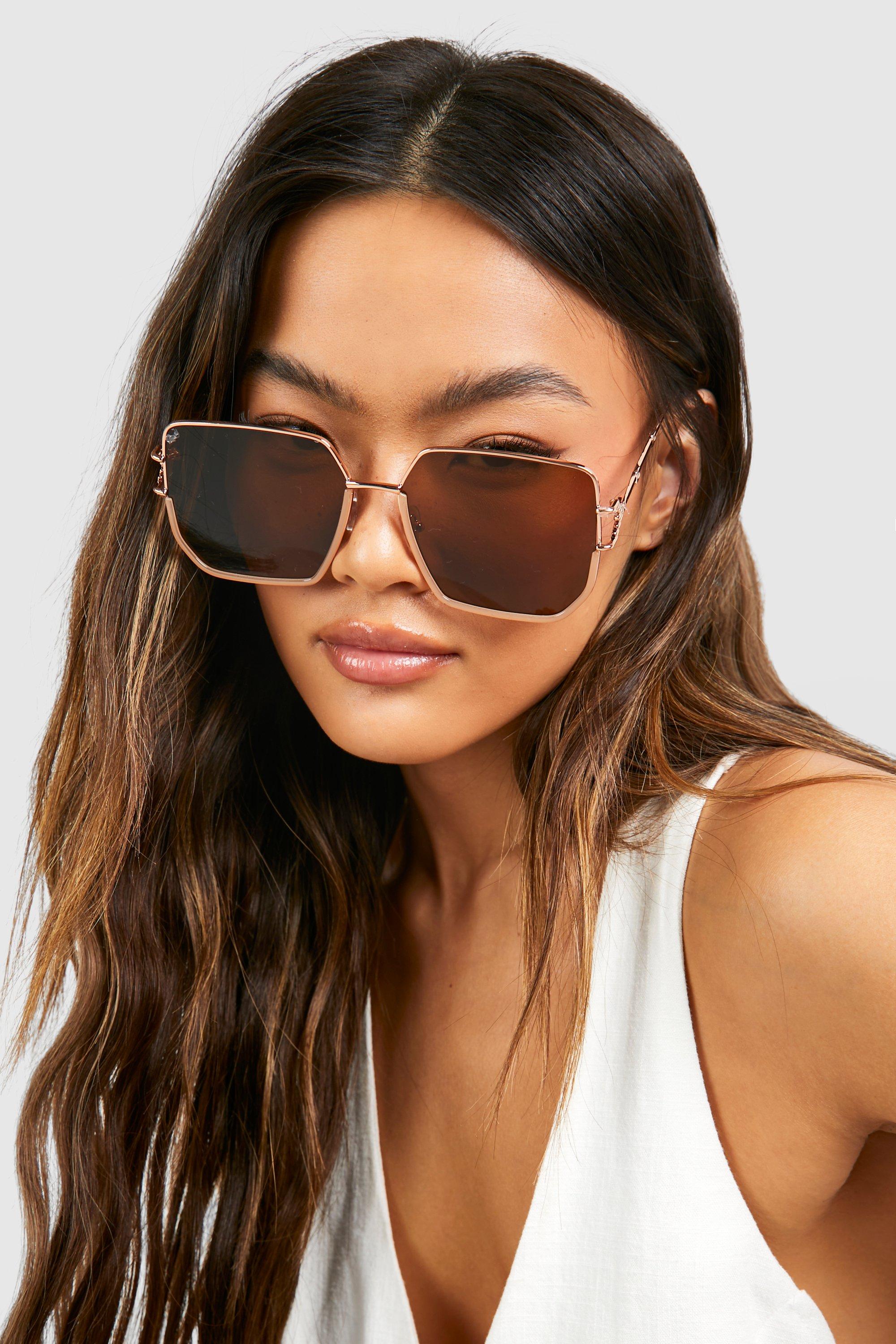 Womens Oversized Tinted Navigator Sunglasses - Beige - One Size, Beige