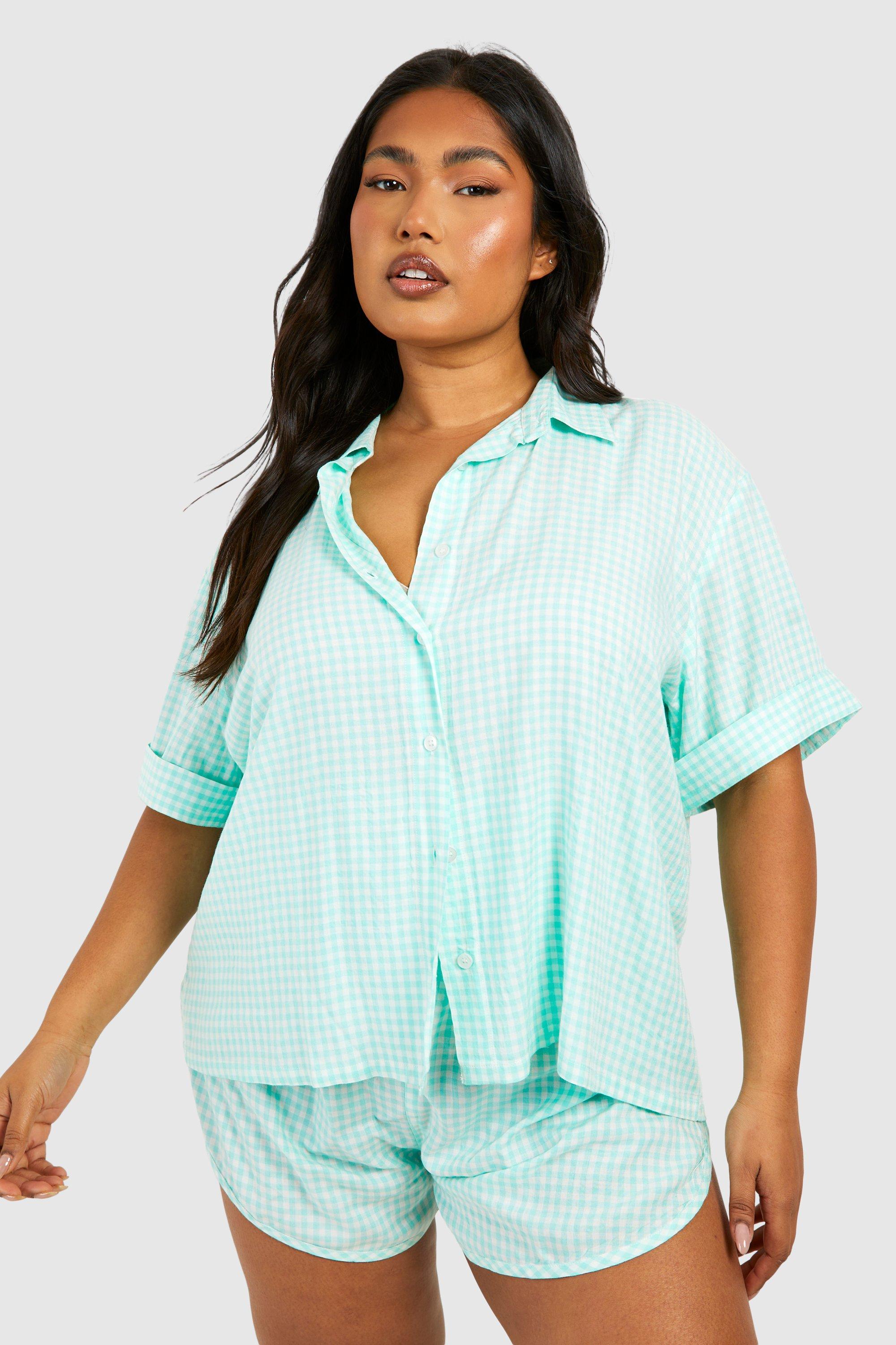 Womens Plus Gingham Pj Short Set - Green - 16, Green