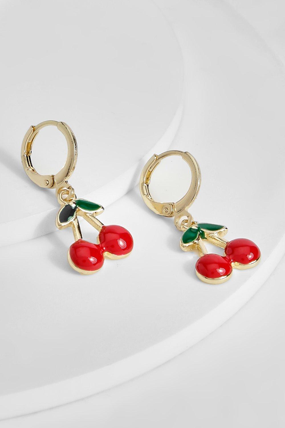 Image of Mini Cherry Hooped Earrings, Rosso