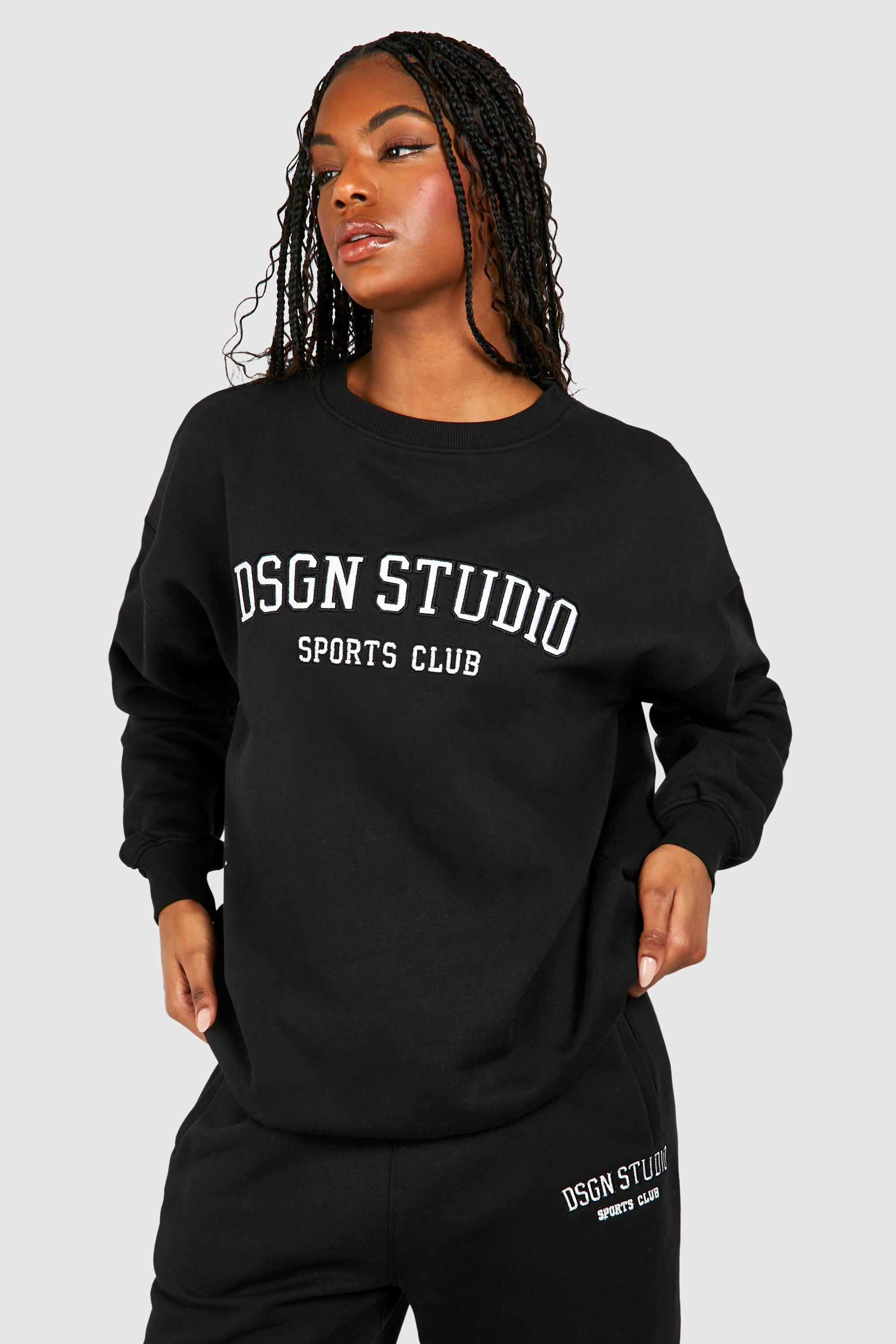 womens tall dsgn studio applique sweatshirt - black - 8, black