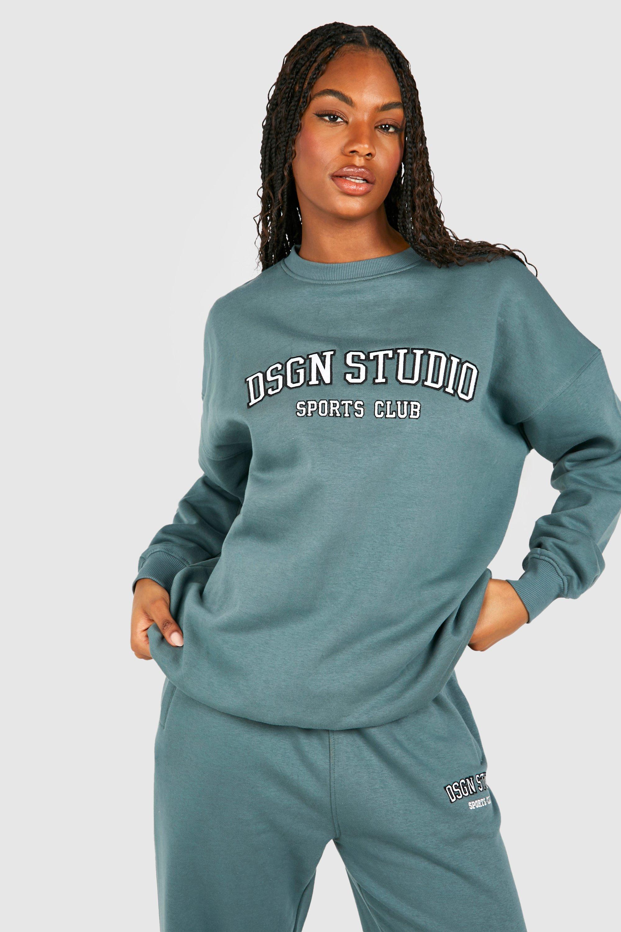 womens tall dsgn studio applique sweatshirt - green - 8, green